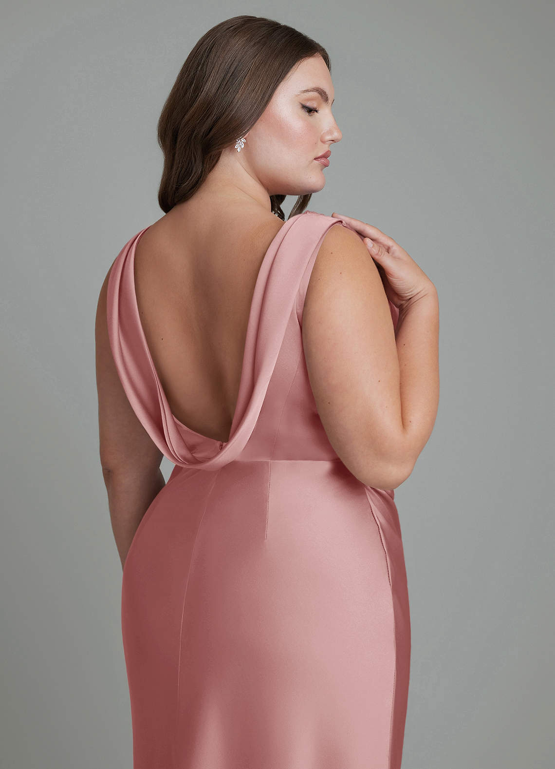 Azazie Kieryn Bridesmaid Dresses Dusty Rose Mermaid Pleated Stretch Satin Dress image13