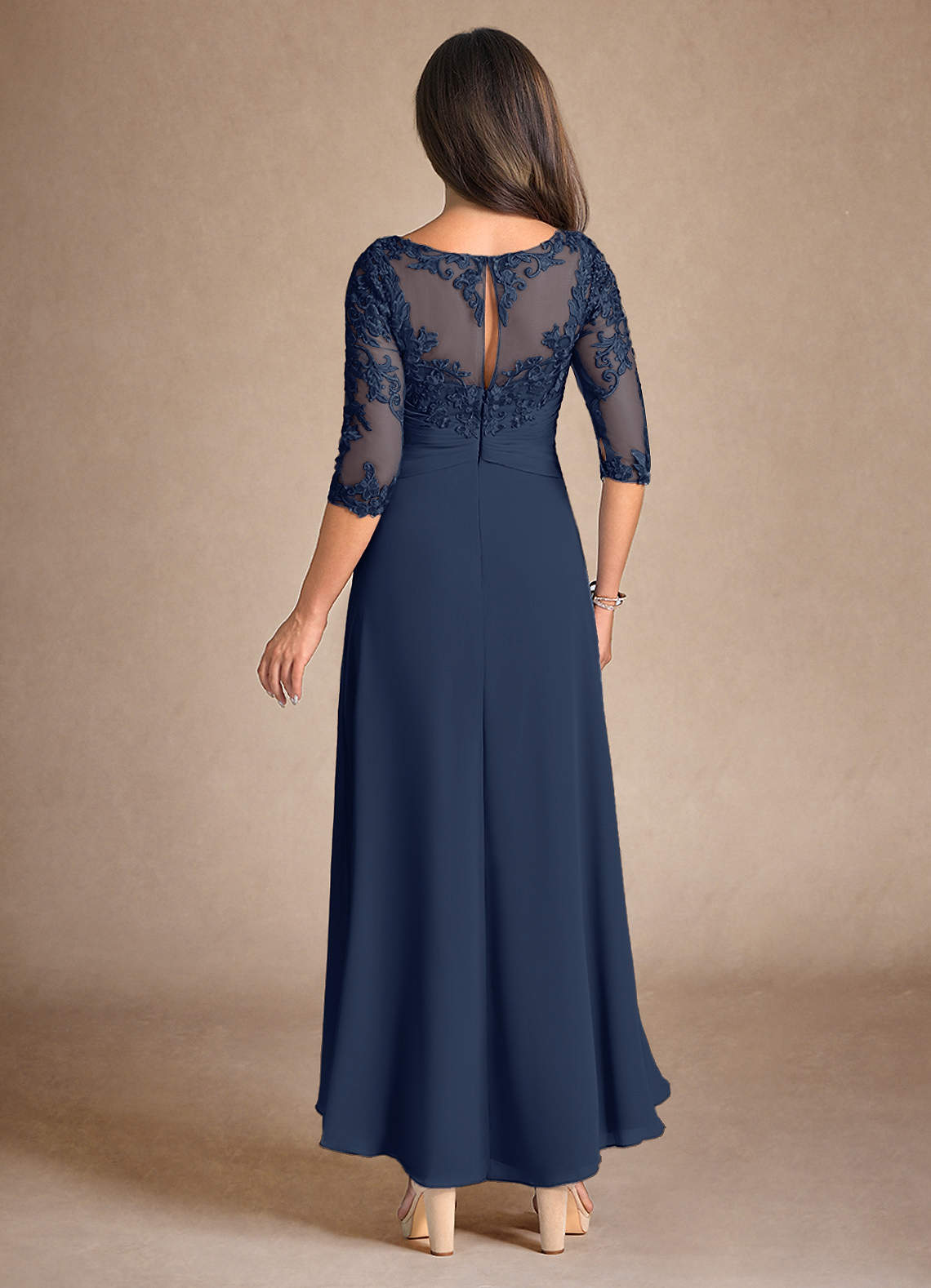 Azazie Marietta Mother of the Bride Dresses Dark Navy A-Line Lace Dress image2
