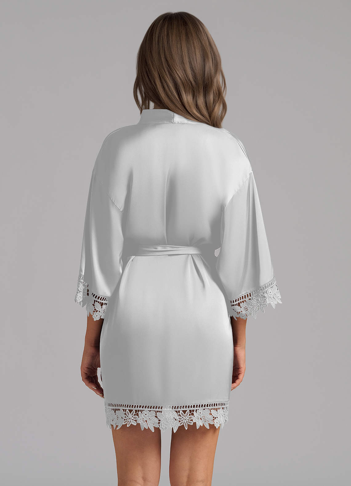 front Matching Color Satin Lace Robe