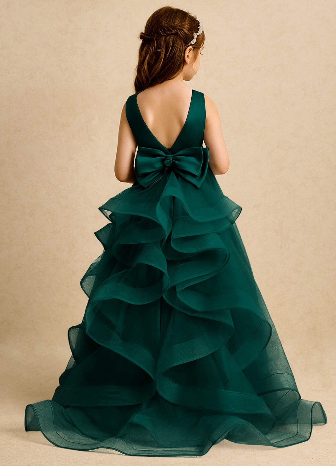 Azazie Lior Flower Girl Dresses Pine Ball-Gown Pleated Tulle Dress image1