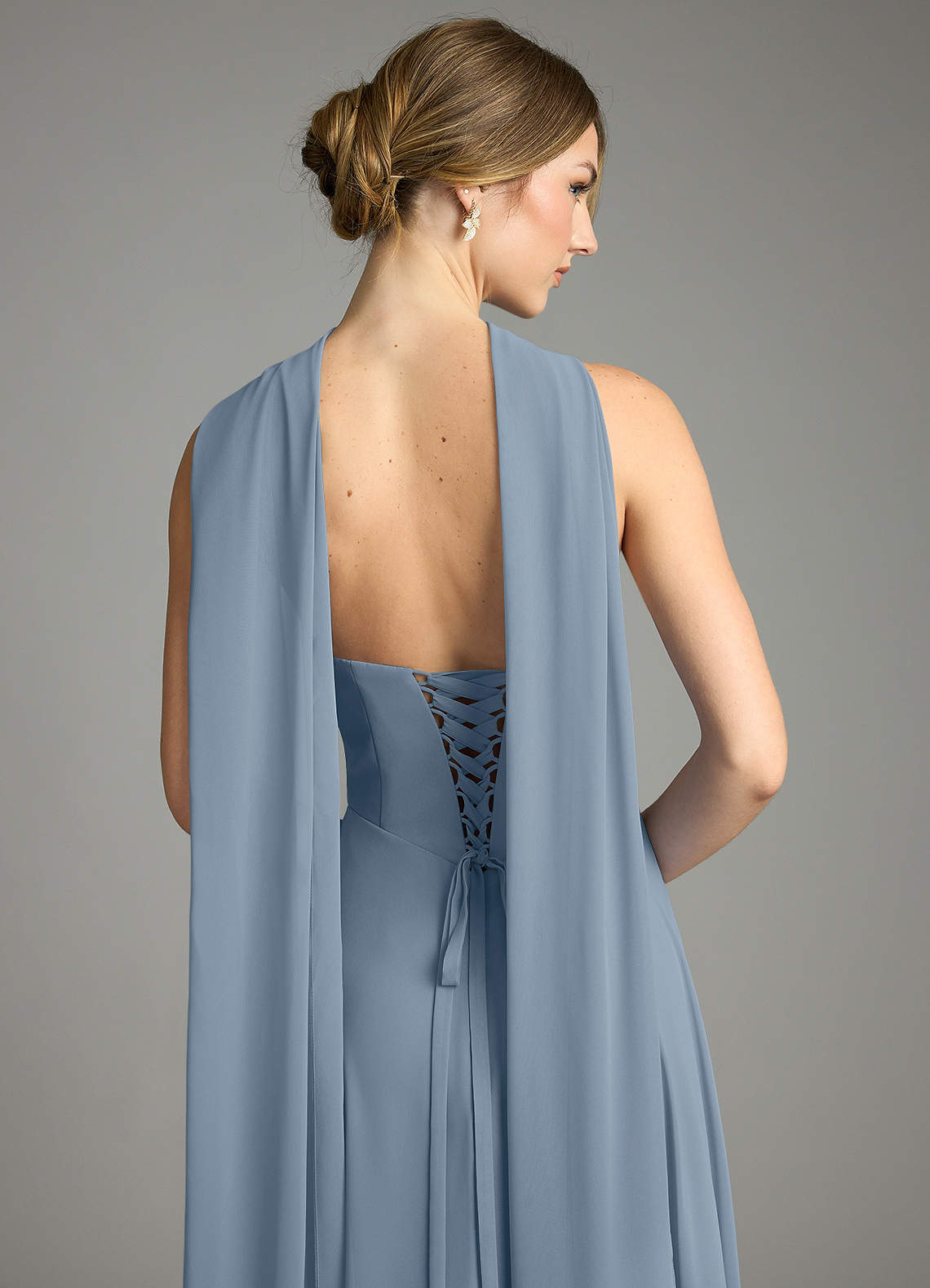 Azazie Ayla Prova i vestiti a casa Abito A-Line in Chiffon Scollo a Cuore Blu Polveroso image11