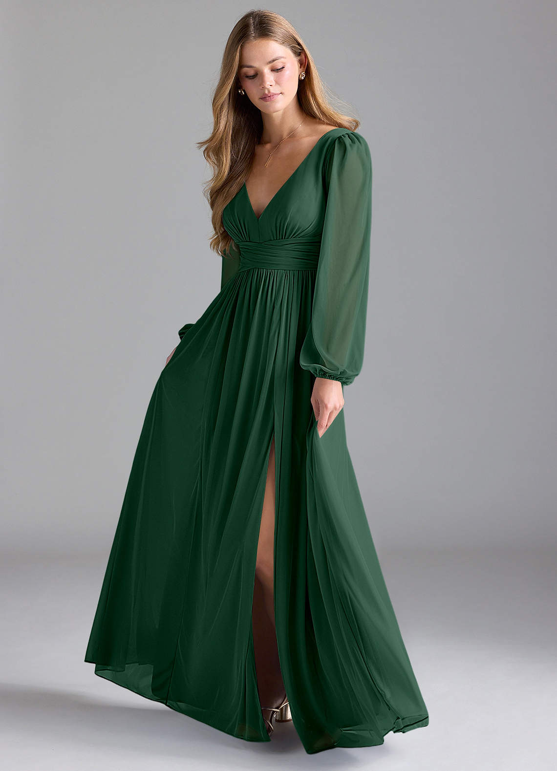 Azazie Norah Brautjungfernkleider A-Linie Gittergewebe Kleid Dunkelgrün image1