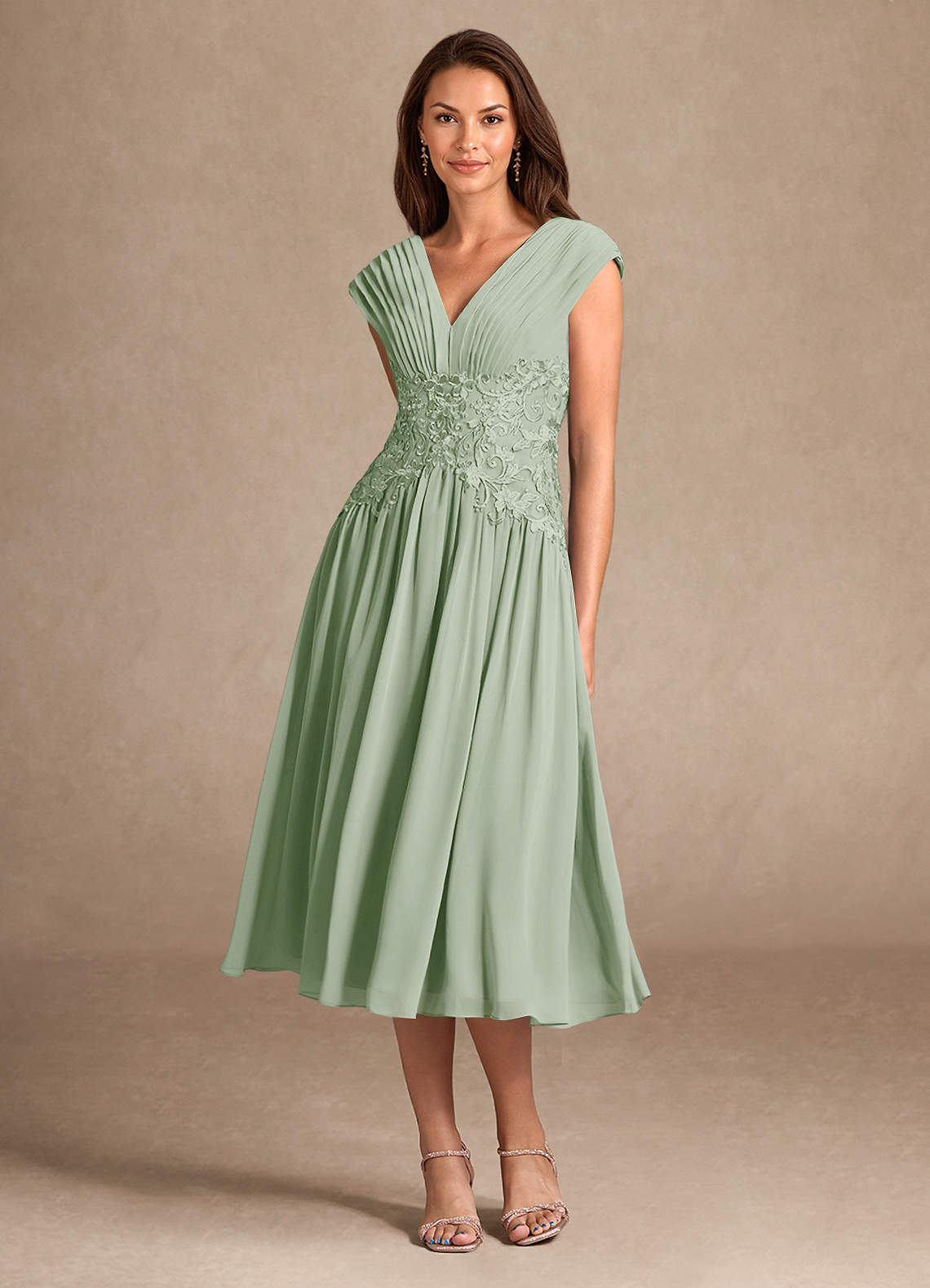 Azazie Hudson Mother of the Bride Dresses Dusty Sage A-Line Lace Dress image2