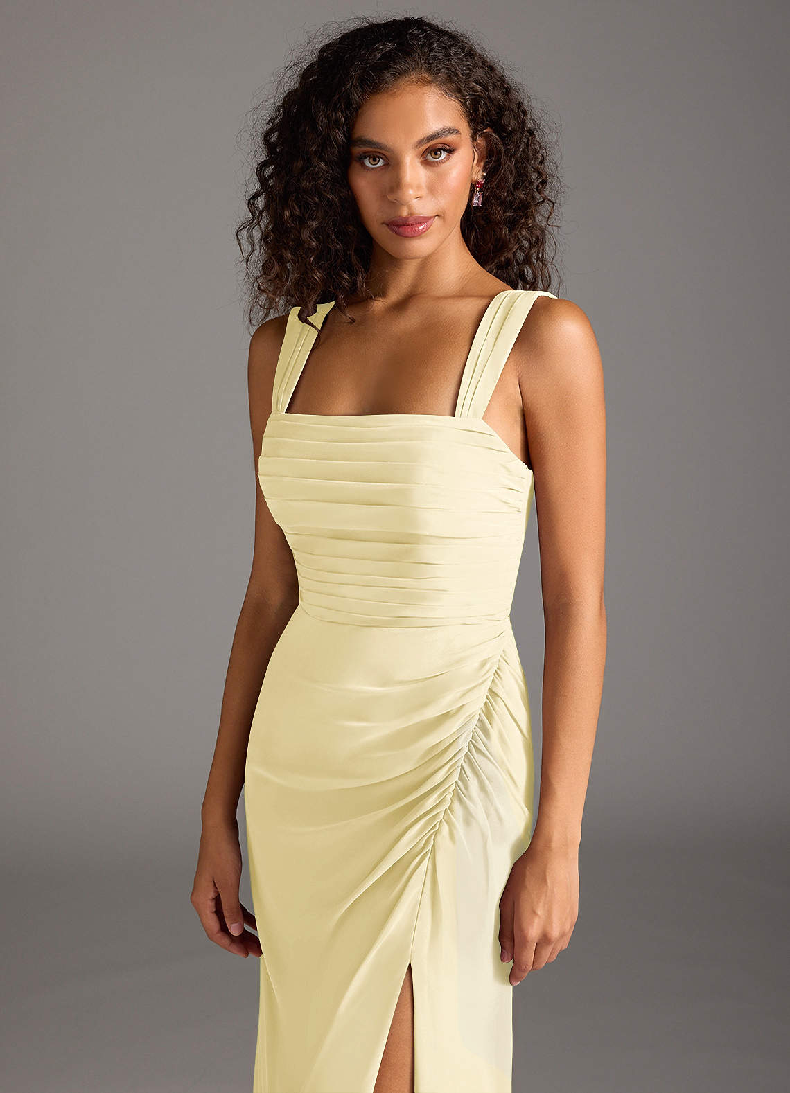 Azazie Jesaphine Bridesmaid Dresses Lemon Sorbet Sheath Bow Chiffon Dress image6