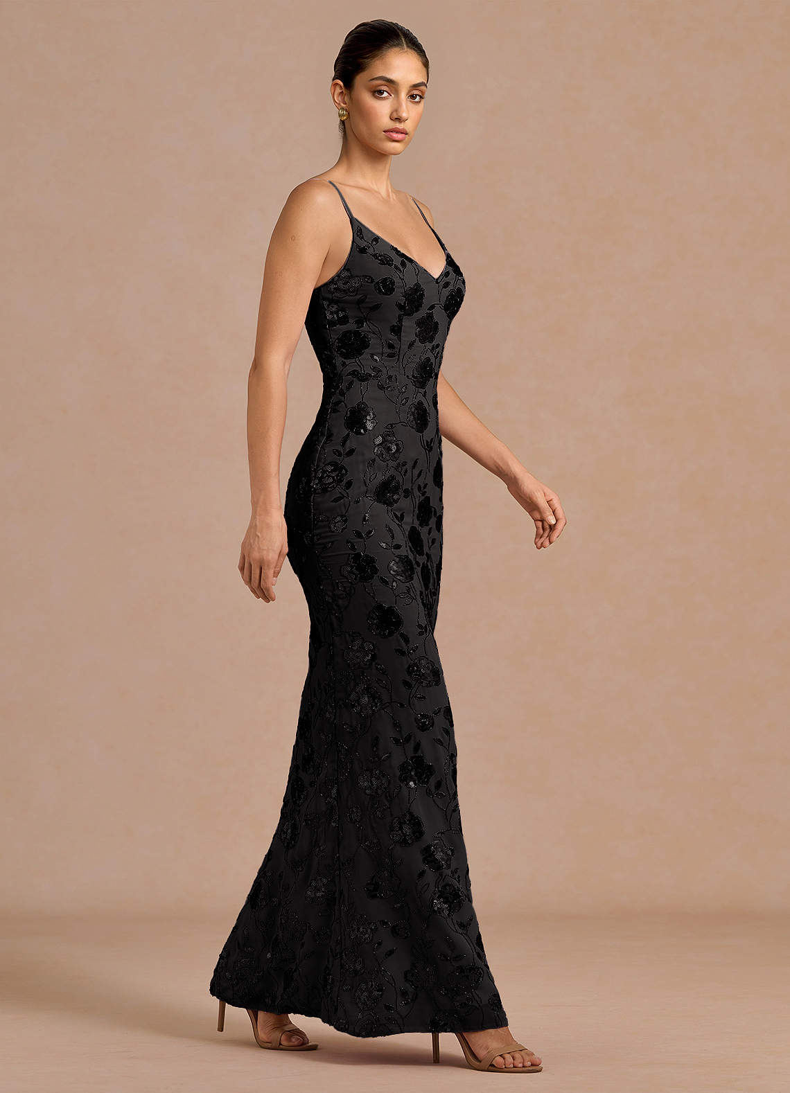 black maxi dress with sequins Long Sleeve Crystal Sequin Maxi Dress Black