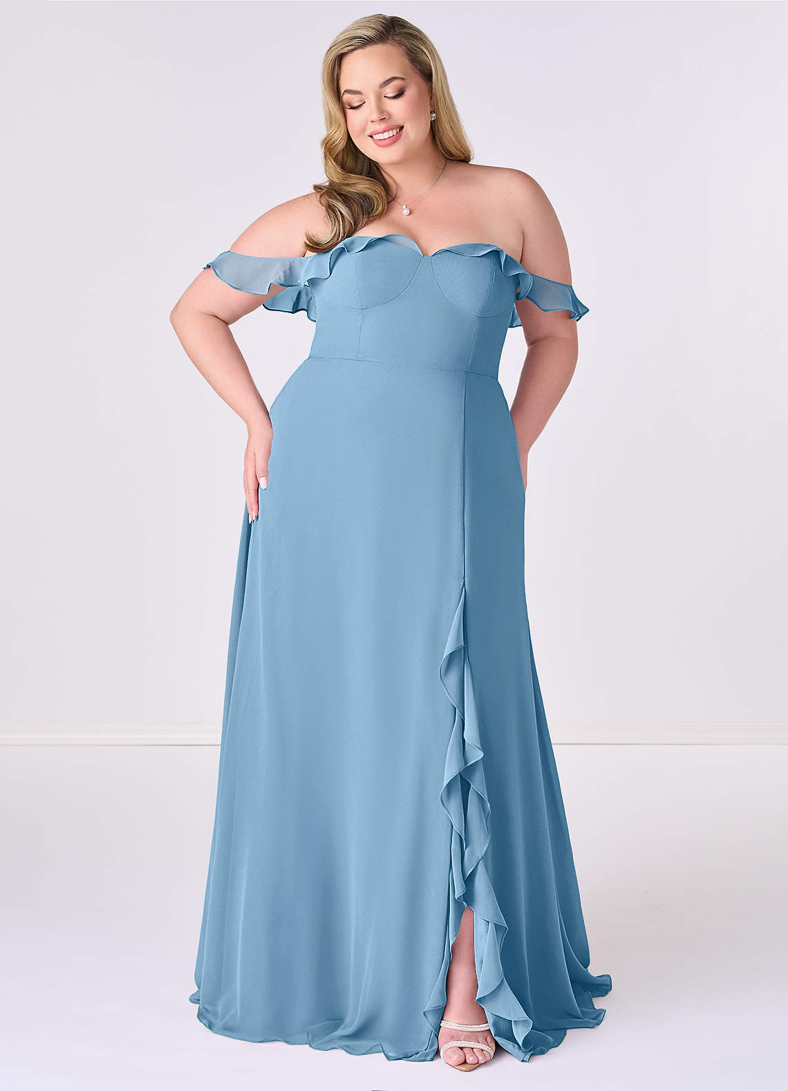 Barbie ♥ Azazie Final Sale Steel Blue A-Line Off the Shoulder Chiffon Convertible Dress image1