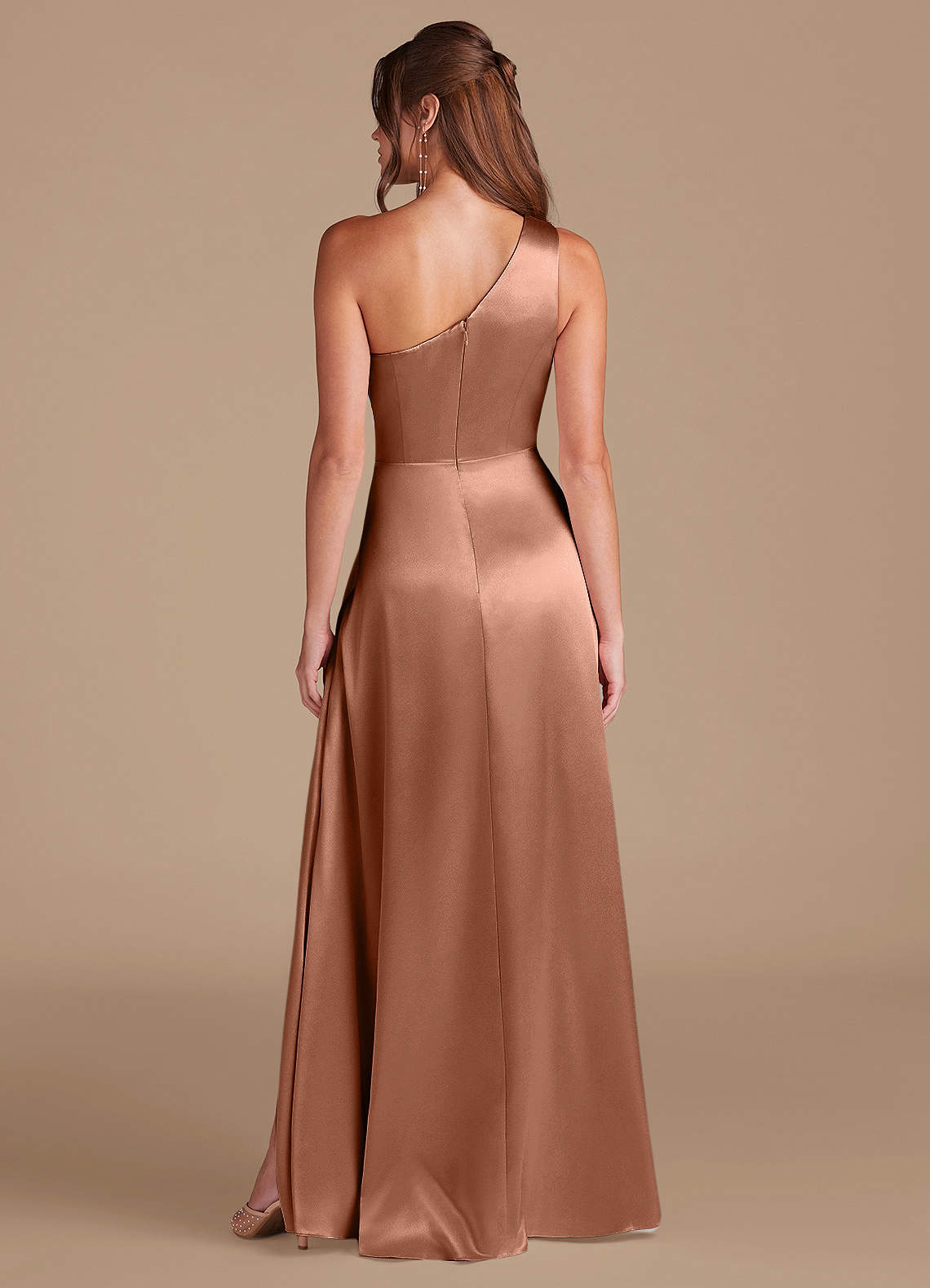 Azazie Brooke Bronzer Metallic Satin Bridesmaid Dresses | Azazie