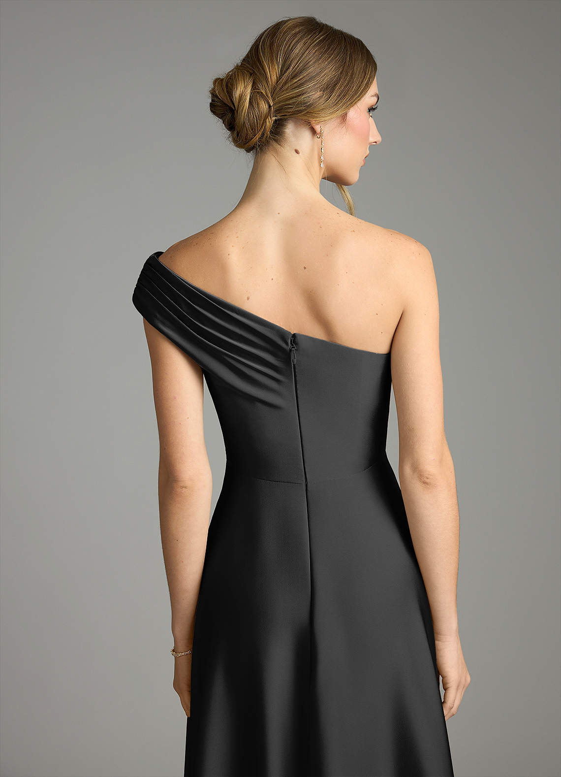 Azazie Melanie Black Stretch Satin Bridesmaid Dresses | Azazie