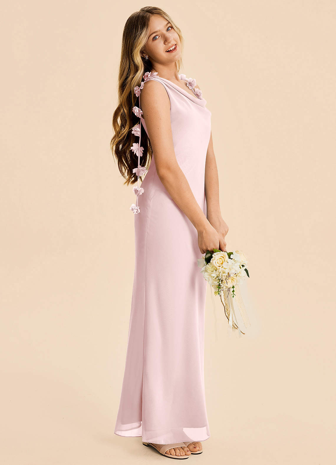 pink junior bridesmaid dresses Blush Galina SignatureCharmeuse High-Neck Junior Bridesmaid Dress, Size 8