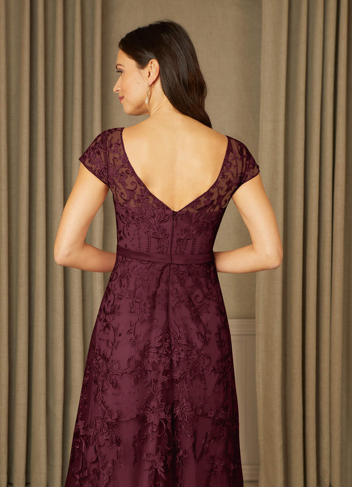 Azazie Sanna Cabernet A-Line Scoop Lace Tulle Dress | Azazie