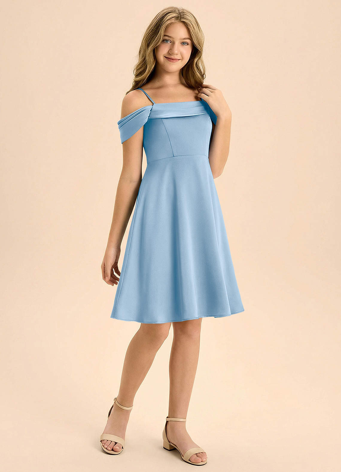 Azazie Anselie Junior A-Line Plisseret Stræk satin Mini Junior brudepige Kjole image5