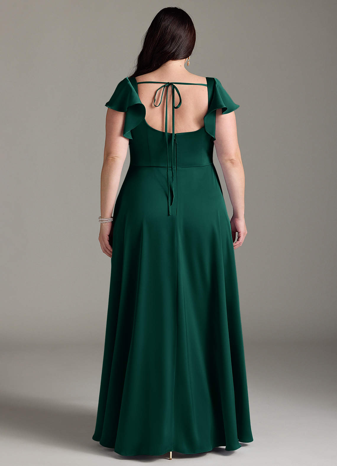 Azazie Bondi Vestidos de madrinha de casamento Vestir Esmeralda de Cetim elástico de Linha A com Arco image7
