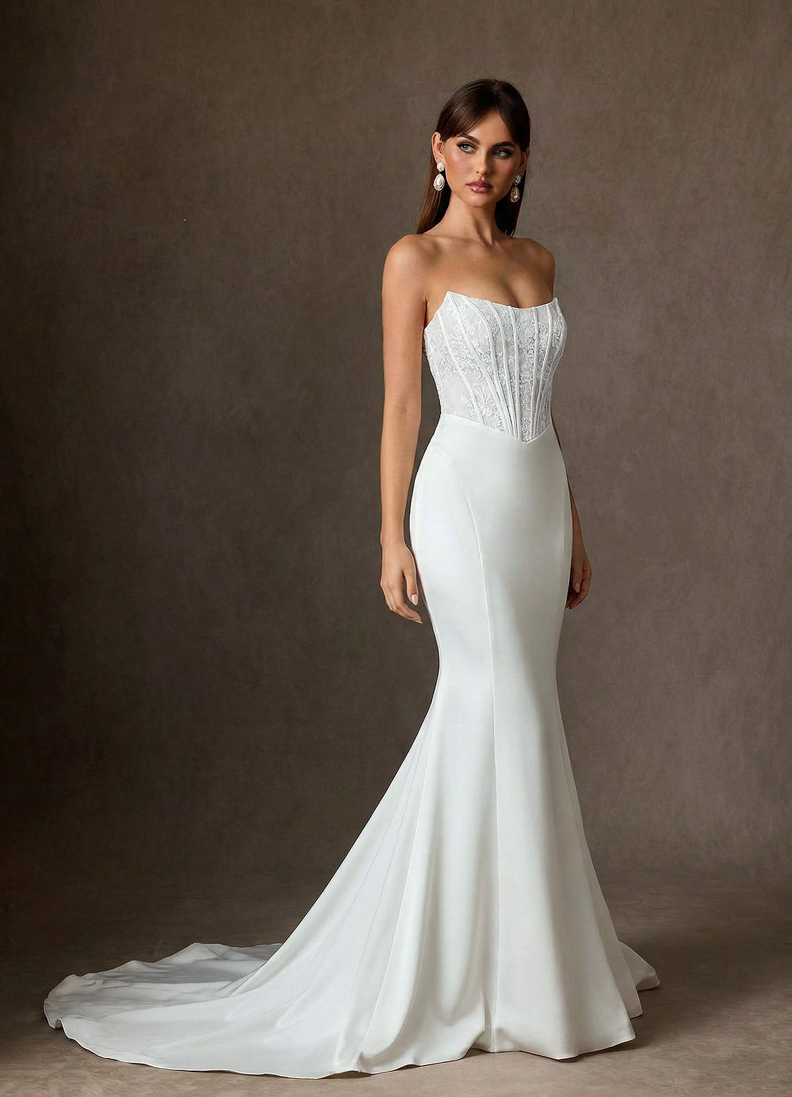 Azazie Yamelle Wedding Dresses Diamond White Mermaid Off the Shoulder Satin Dress image6