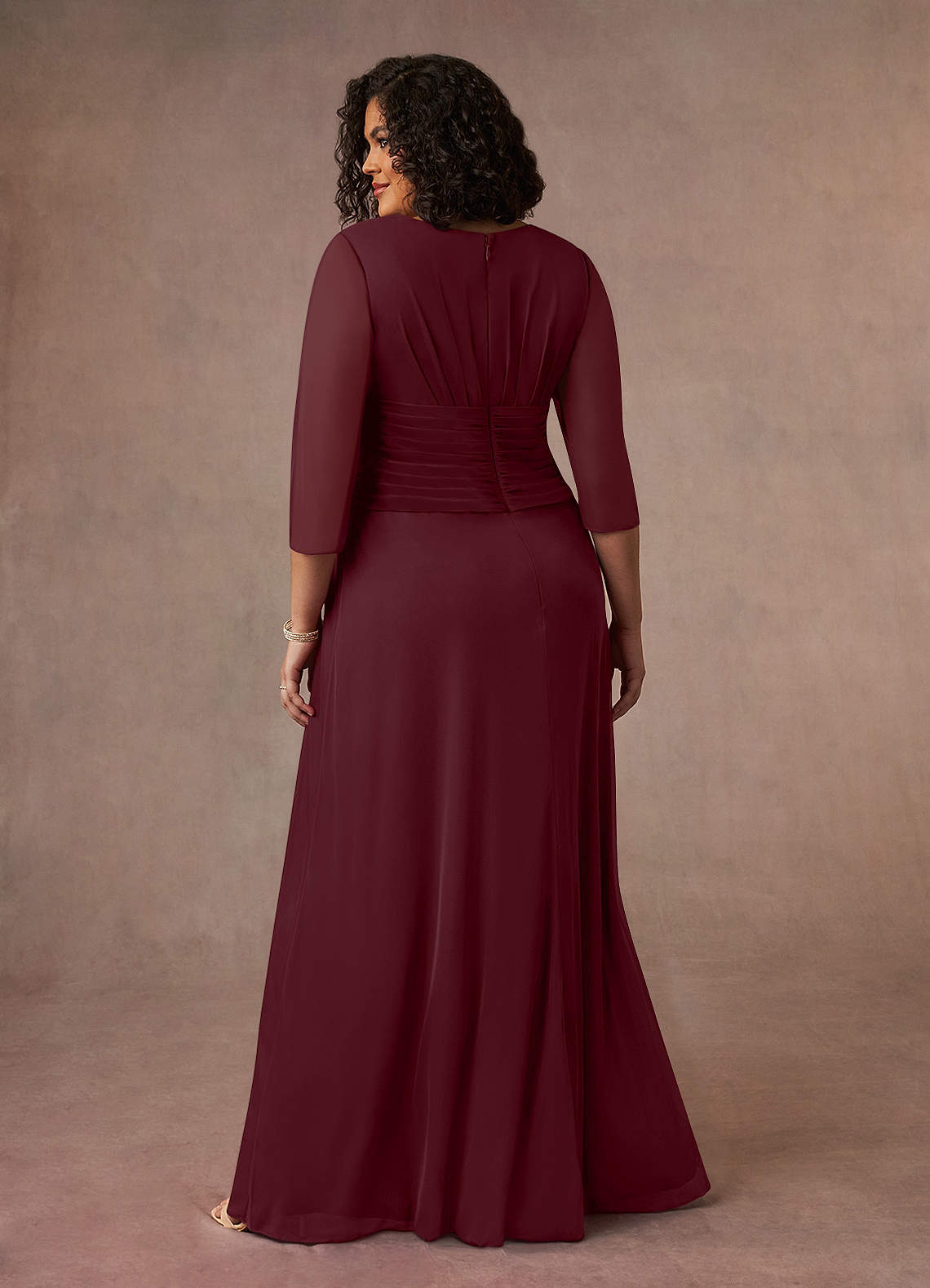 Azazie Annetta Abiti per la Madre della Sposa Abito A-Line in Maglia Plissettao con Scollo a V Cabernet image8
