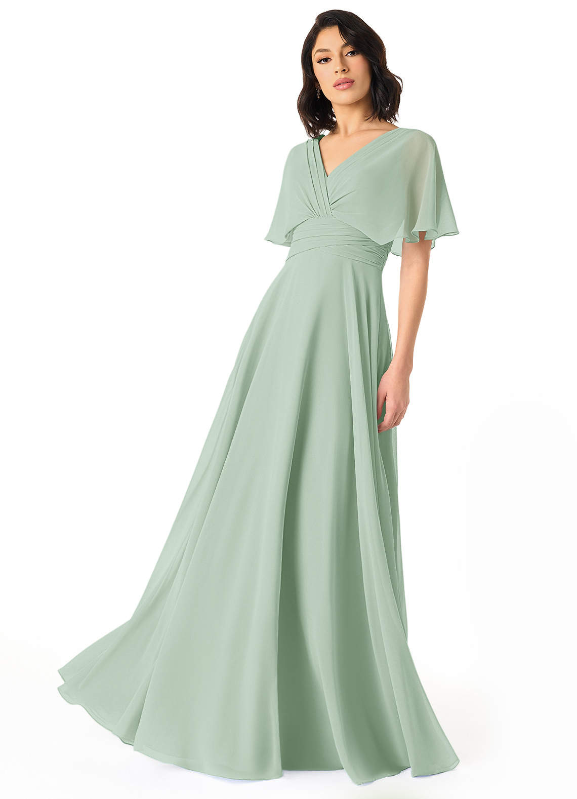 Azazie Plus Size A-Line V-Neck Floor-Length Chiffon Bridesmaid Dresses - Agave