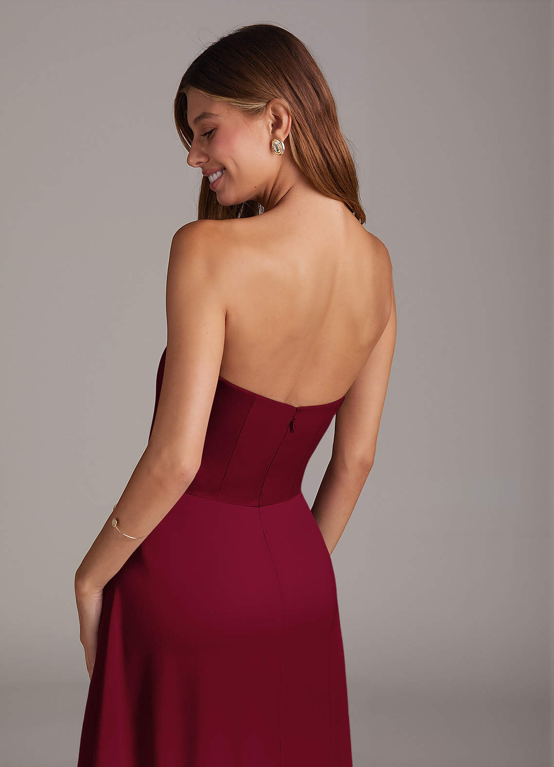burgundy strapless bridesmaid dress Dark Burgundy Satin Bridesmaid Dresses Strapless Split  Lisposa