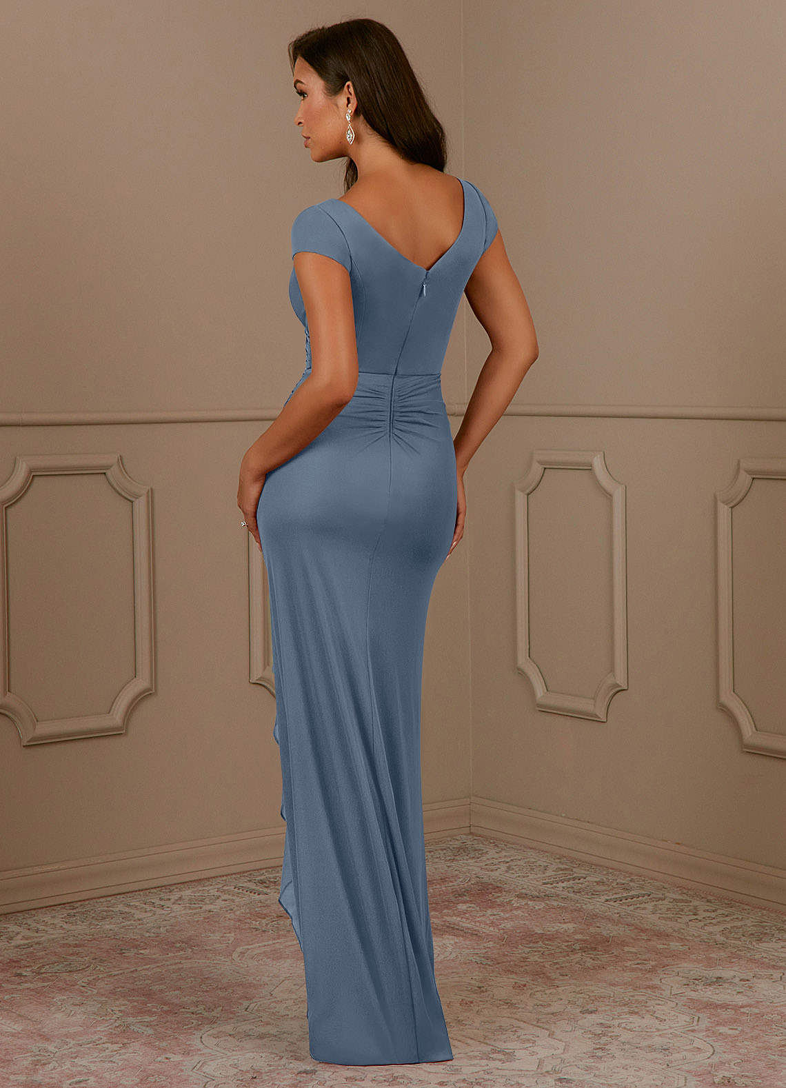 Azazie Roya Mother of the Bride Dresses Twilight Mermaid V-Neck Pleated Mesh Dress image2