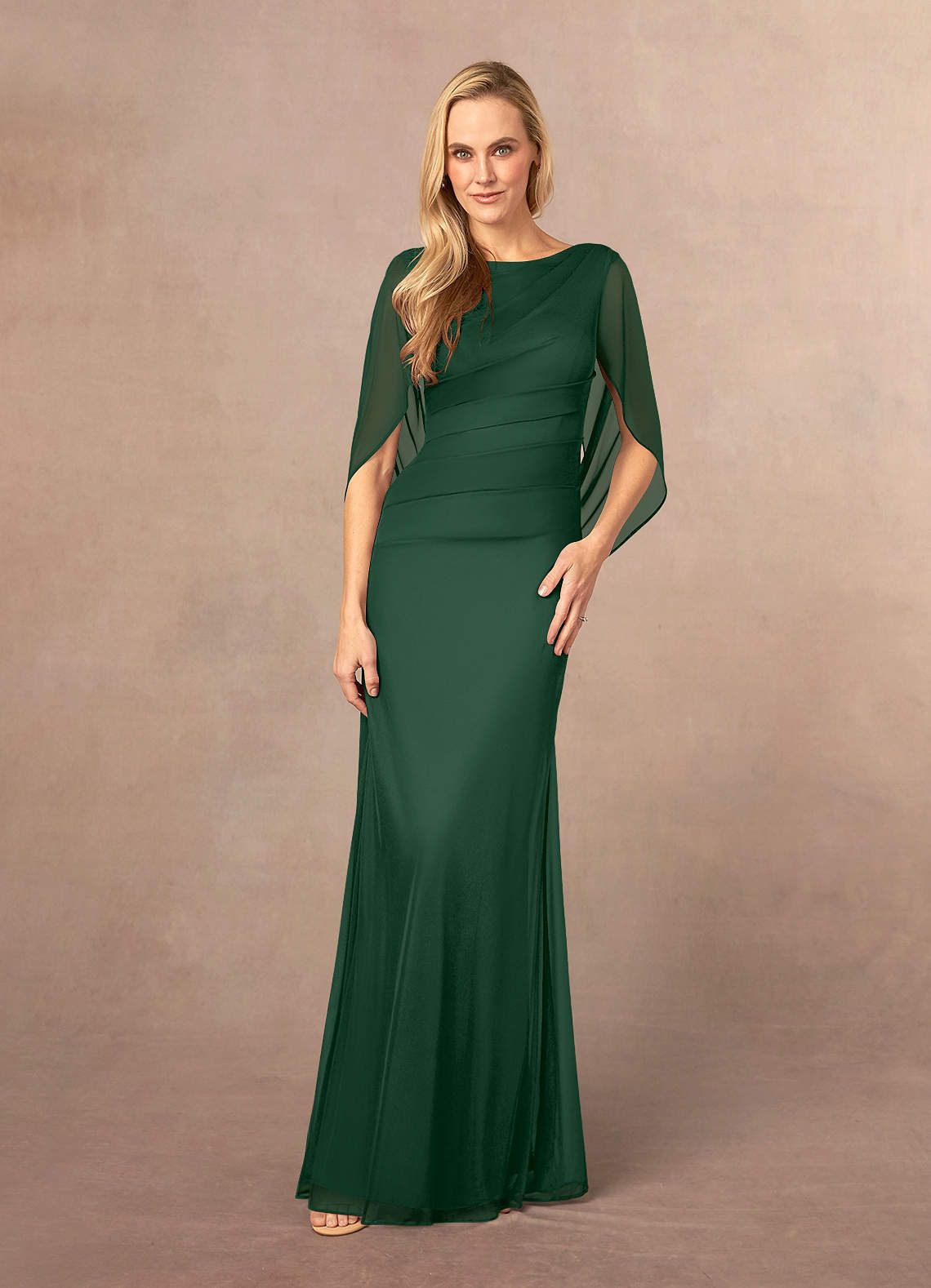 Azazie Belladonna Dark Green Mermaid Scoop Pleated Mesh Dress | Azazie UK