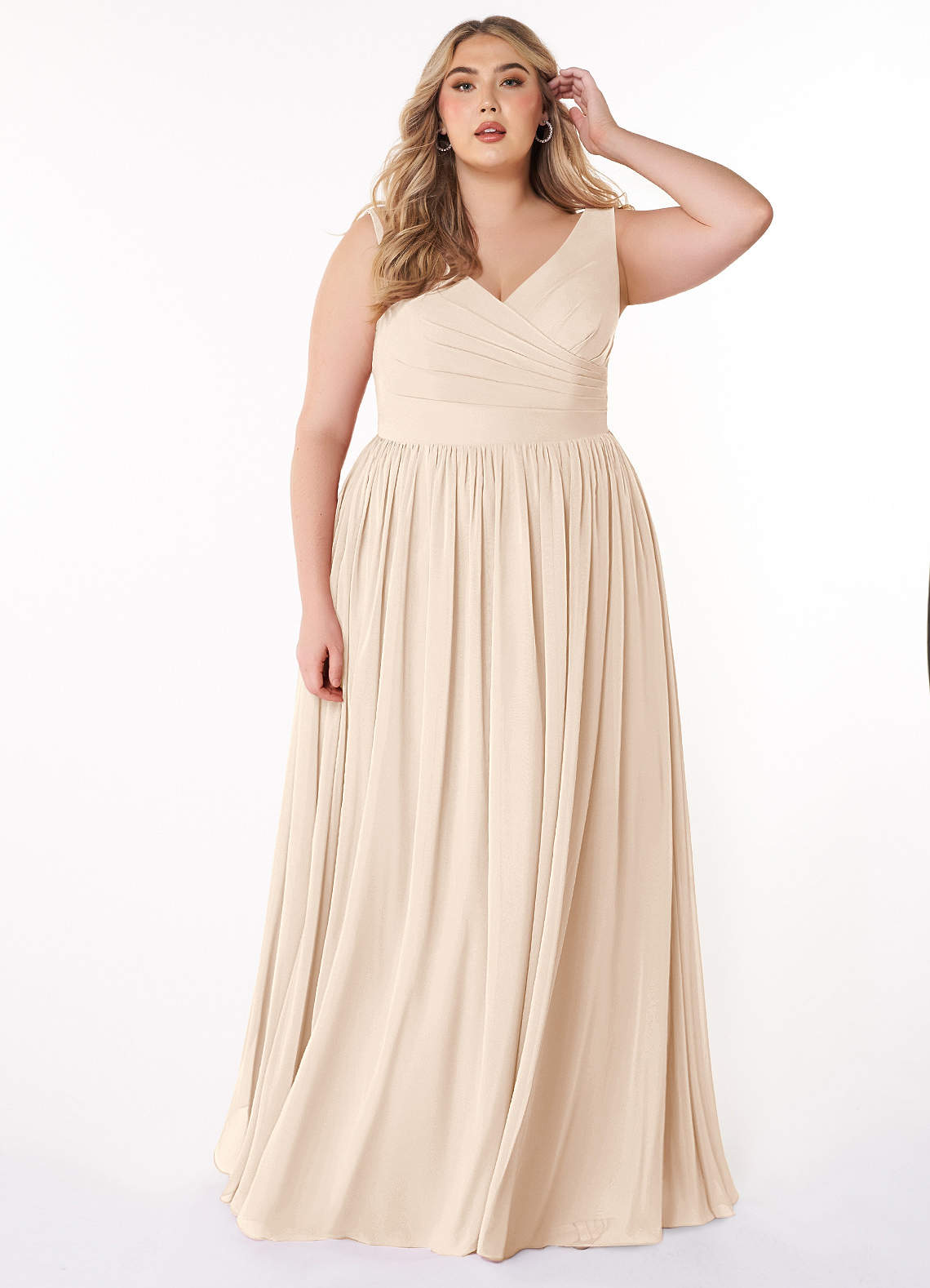 Azazie Keyla Bridesmaid Dresses White Alabaster A-Line V-Neck Pleated Chiffon Dress image1