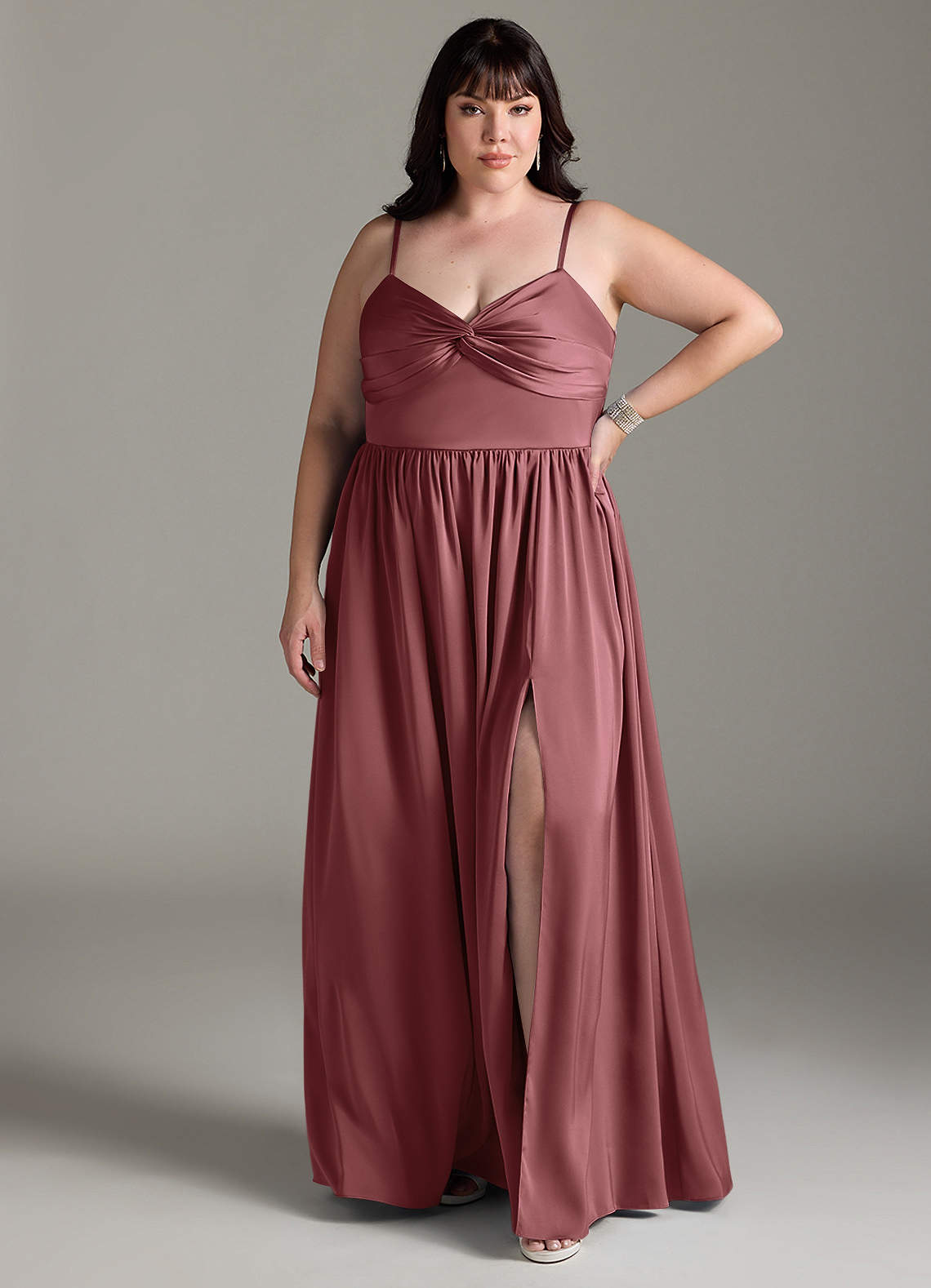 Azazie Zeya Abiti da Damigella Abito A-Line in Raso Elasticizzato Plissettato Ametista image1