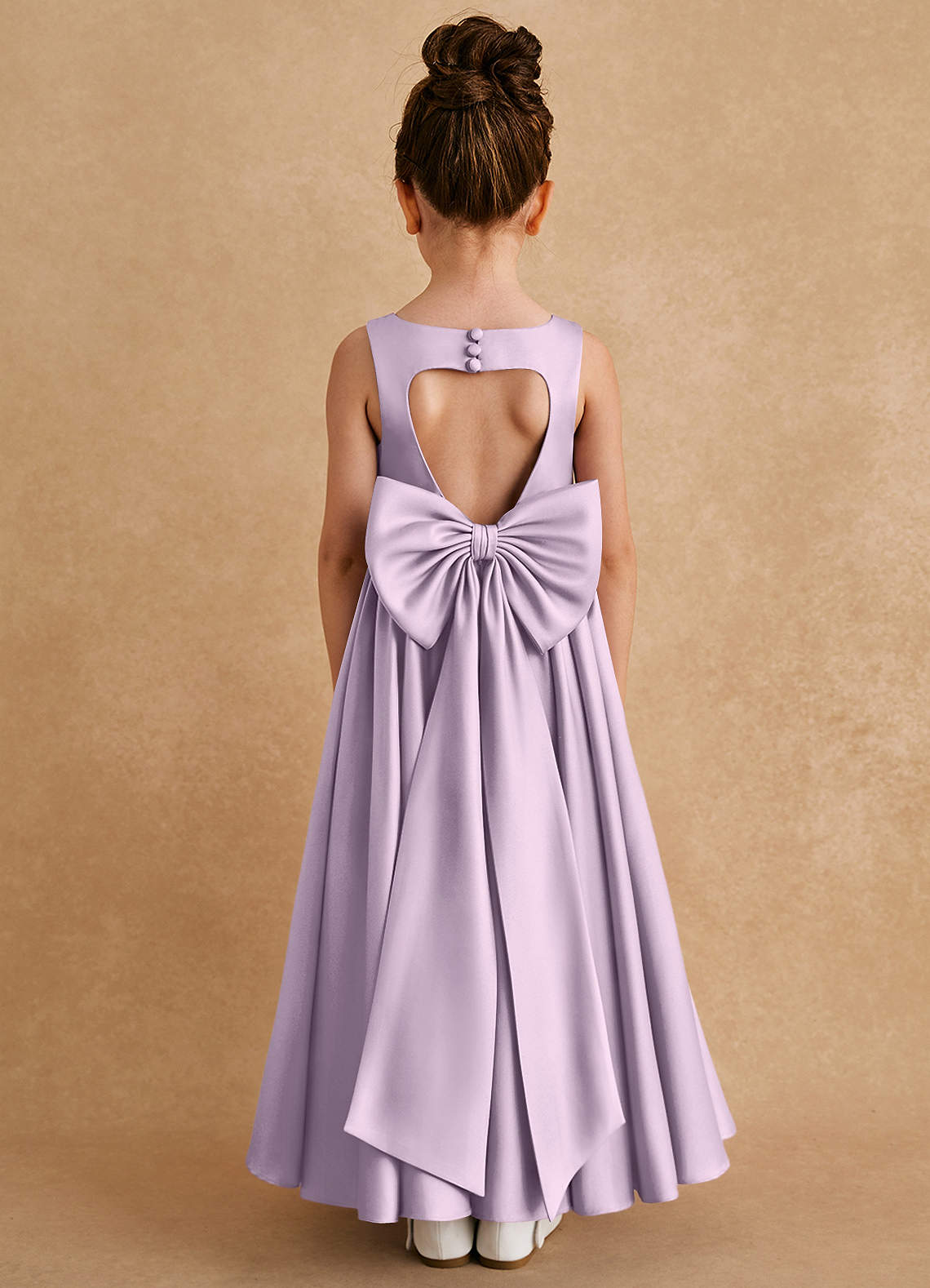 Azazie Bettie Flower Girl Dresses Frosted Lilac A-Line Bow Matte Satin Dress image1