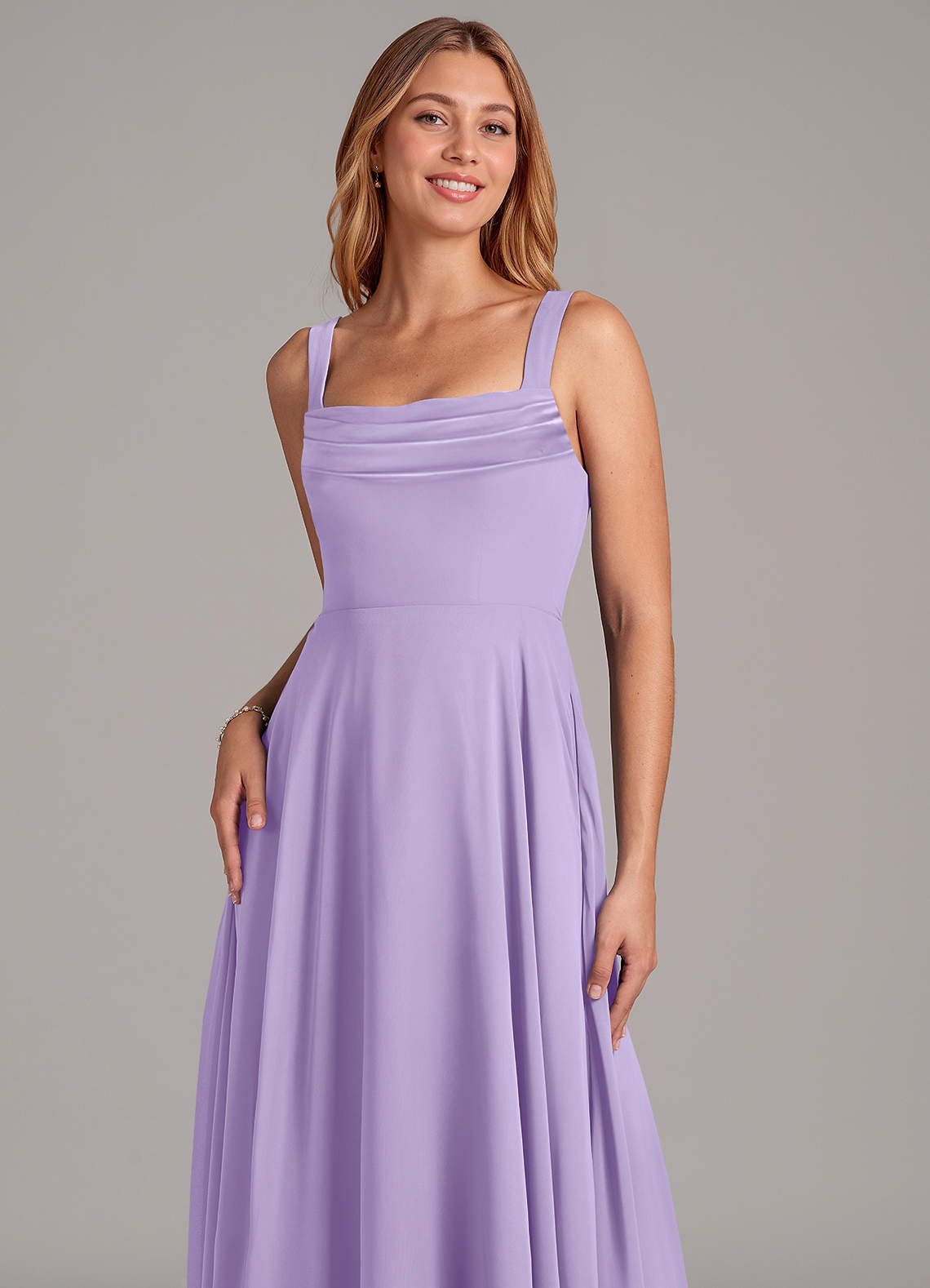 Azazie A-Line Cowl Floor-Length Chiffon Bridesmaid Dresses - Lilac