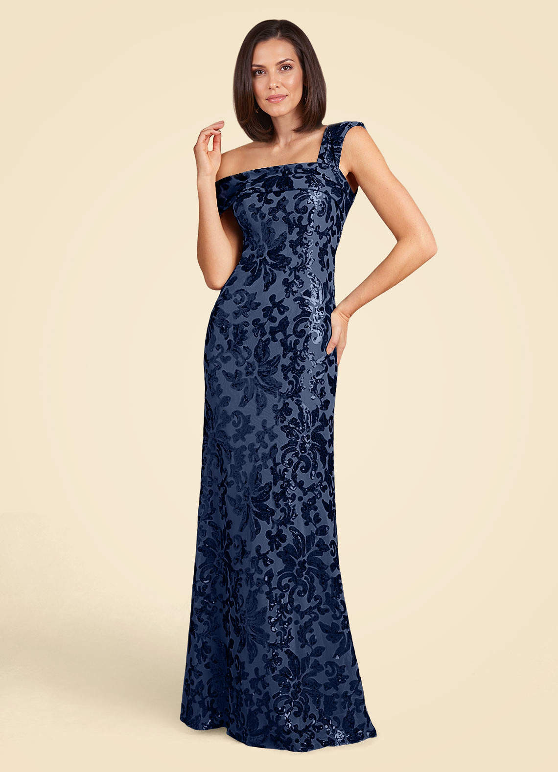 Azazie Odessia Dark Navy A-Line Sequins Lace Dress Ready to Ship