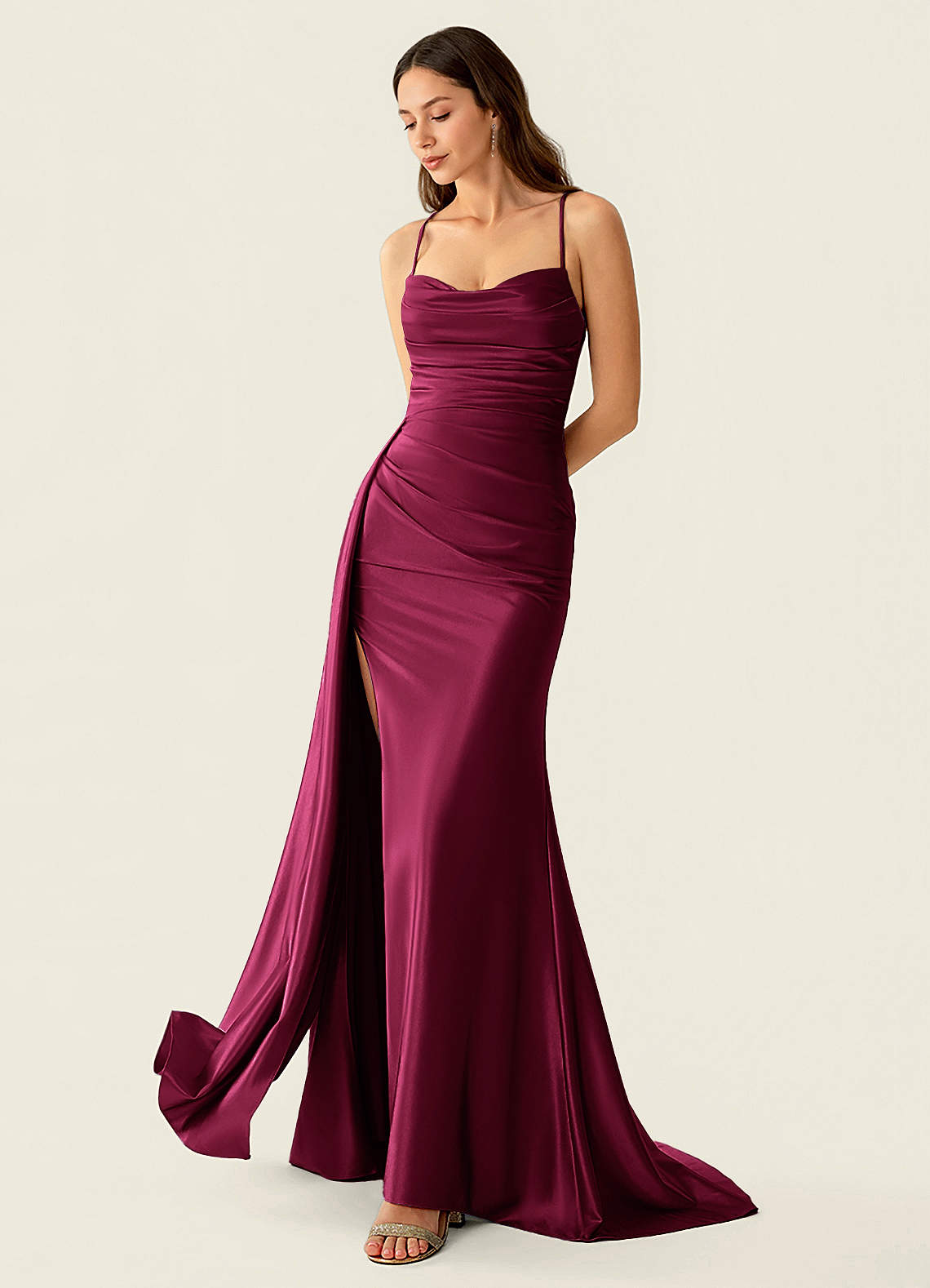 statin formal dress Drape Ankara Red Satin Prom Ready to Ship miley