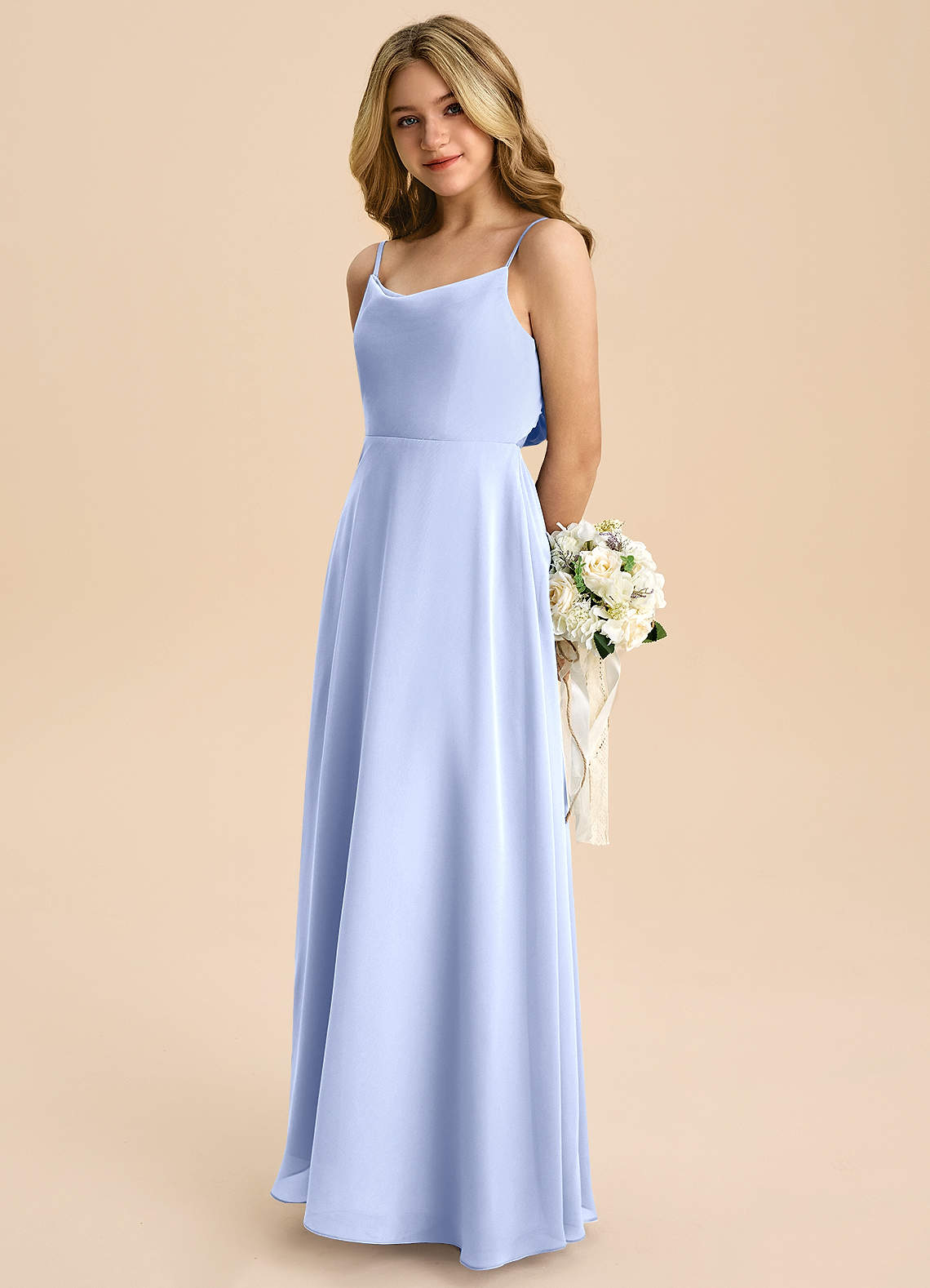 Azazie Shale Junior Vestido Gelo de Chiffon de Linha A com Arco image5