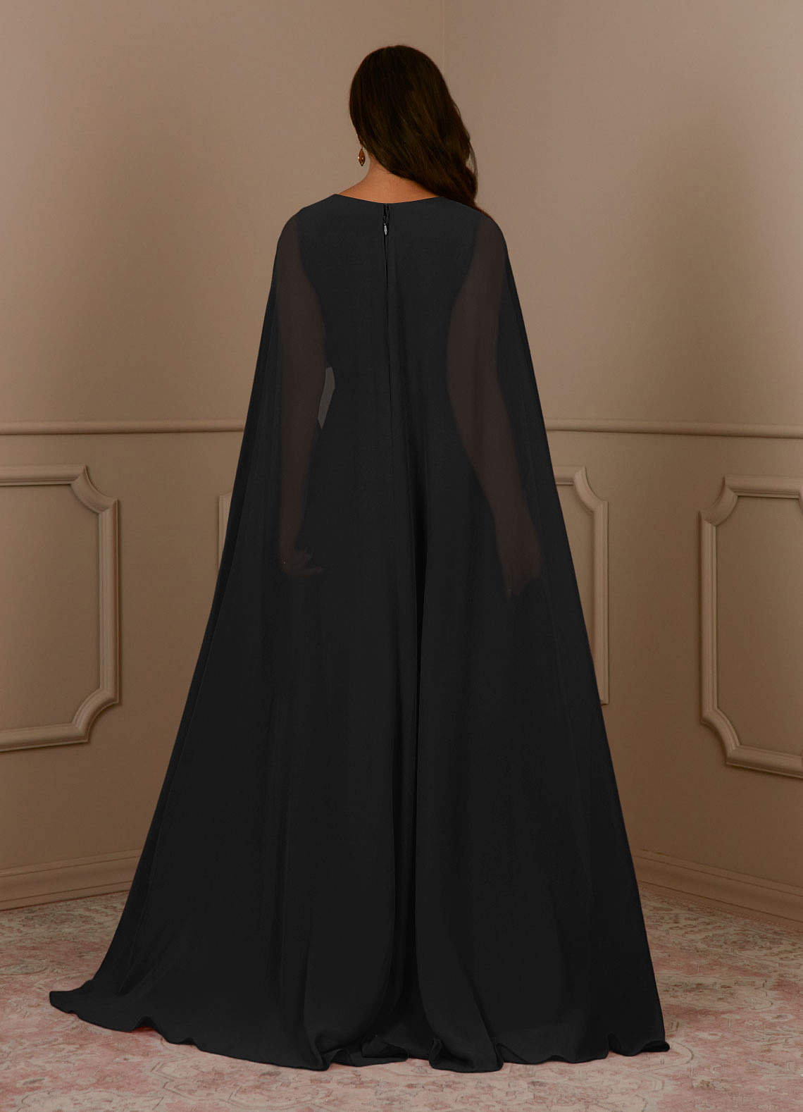Azazie Isa Kleider für die Brautmutter A-Linie V-Hals Gefaltet Chiffon Kleid Schwarz image3
