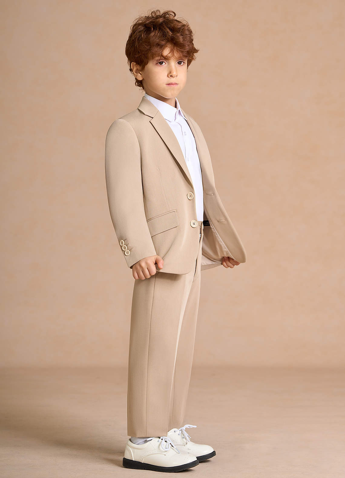 front Oliver Boys Tan 2-Piece Suit