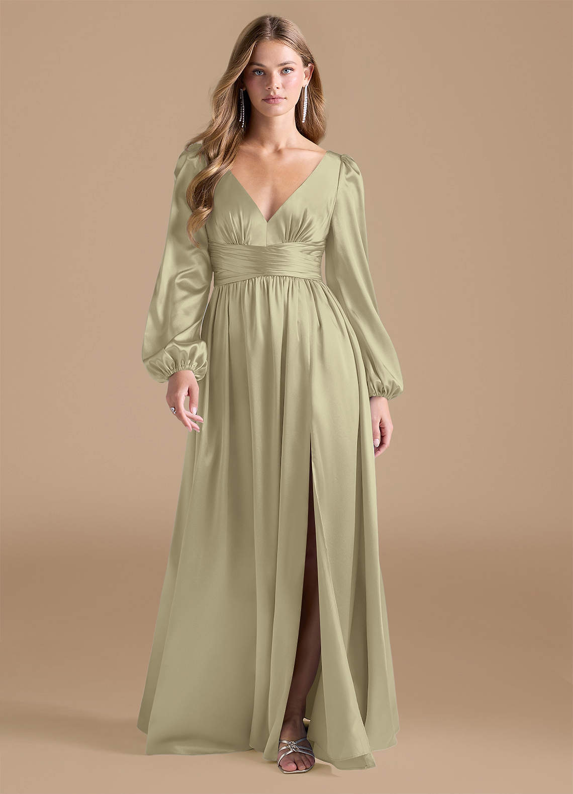 Azazie Norah Final Sale Auburn A-Line Metallic Satin Dress image1