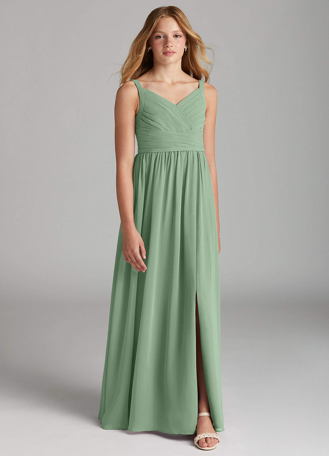 Azazie Chanel Junior Jurk van Chiffon met A-Lijn Sweetheart Halslijn Matcha image1