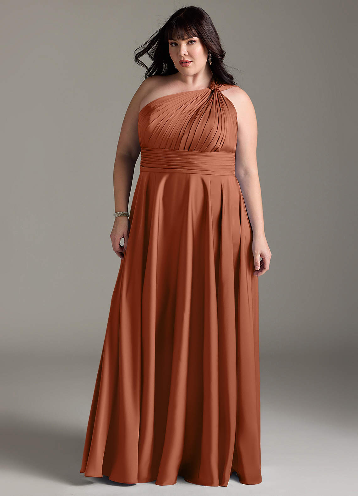 Azazie Charlize Robes de demoiselle d'honneur Robe Trapèze en Satin extensible Ue épaule Rose De Cèdre image12