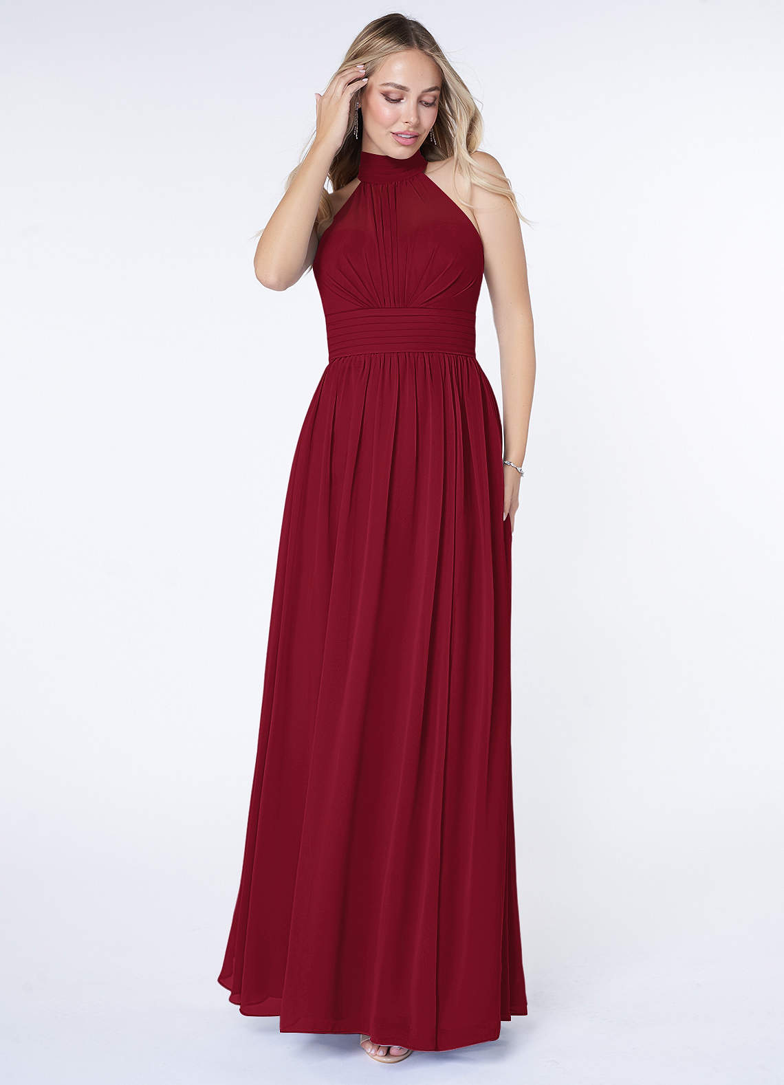 Azazie Iman Bridesmaid Dresses Burgundy A-Line A-Line Ruched Chiffon Dress image3
