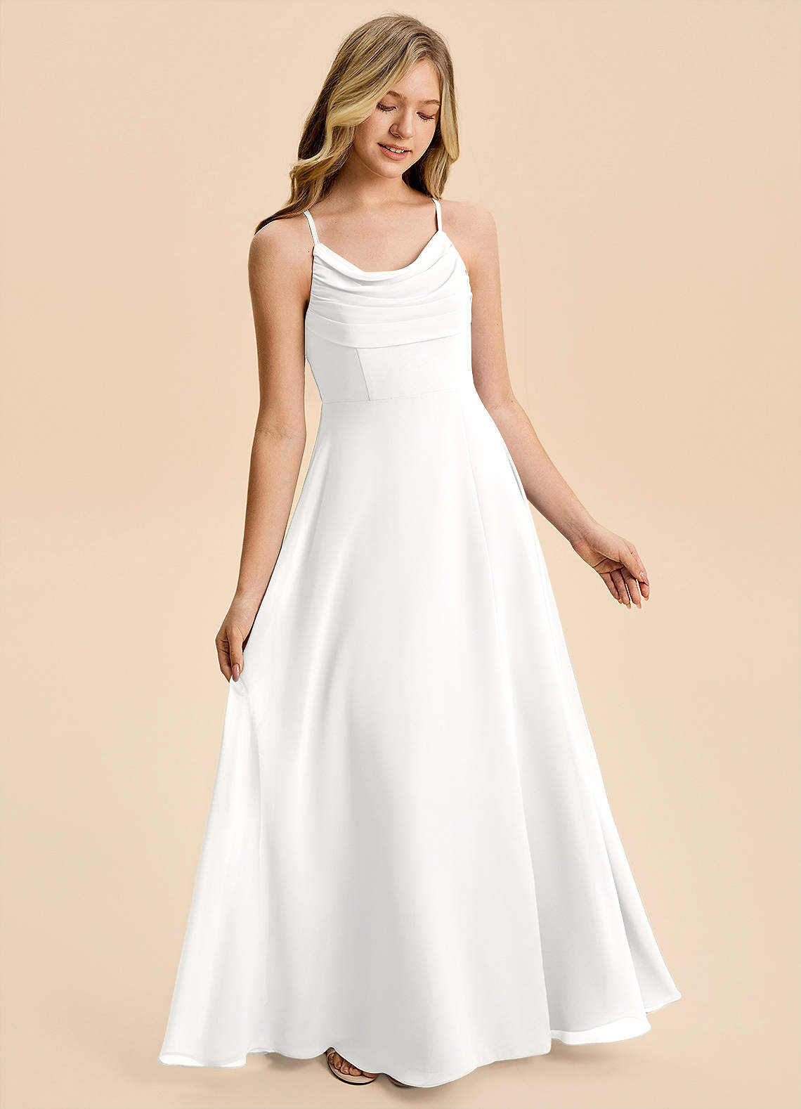 Azazie Gia Junior White A-Line Pleated Chiffon Dress image3