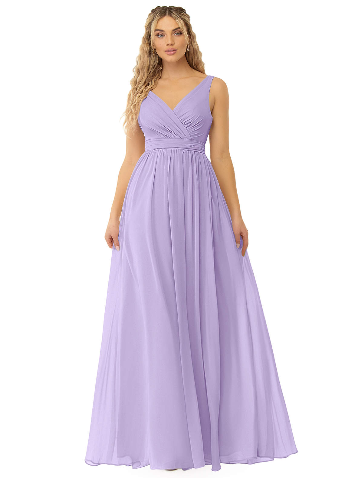 Azazie Kora Bridesmaid Dresses Lilac A-Line Pleated Chiffon Dress image1