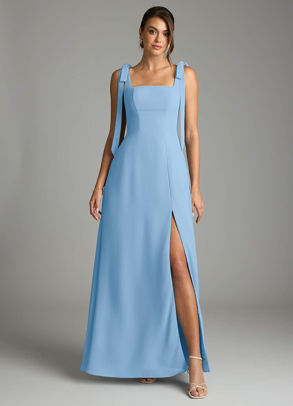 Azazie Debra Bridesmaid Dresses Powder Blue A-Line with Pockets Chiffon Convertible Dress image6