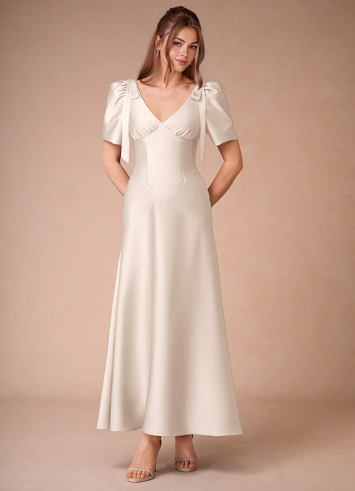 cream flowy dress with sleeves Warehouse Women's Tulle Polka Dot Plunge Neck Flutter Sleeve Tier Maxi Dress in Cream