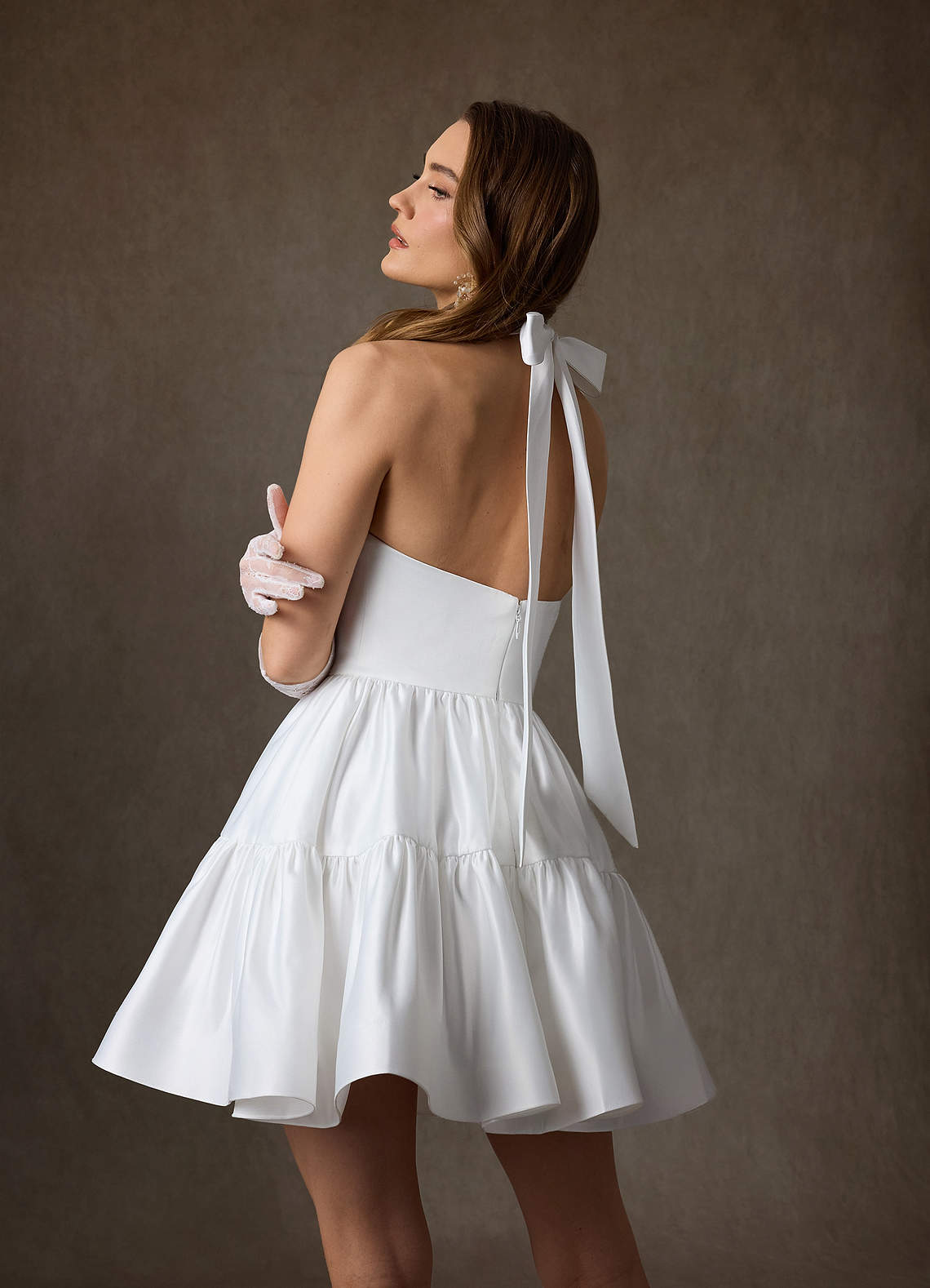 Azazie Malini Wedding Dresses Diamond White A-Line High Neck Satin Dress image3