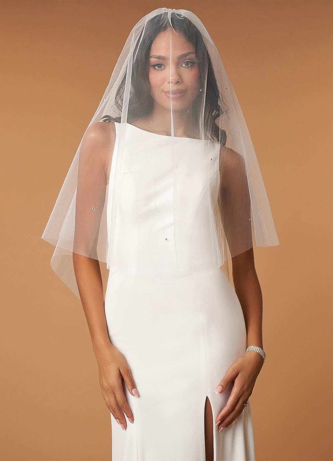 front Juniper Rhinestones Waltz Length Veil With Blusher
