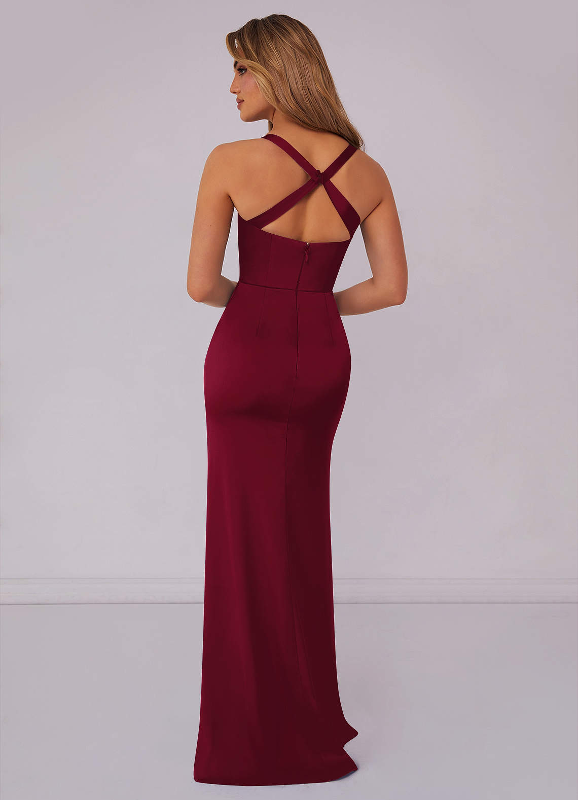 Barbie ♥ Azazie Bridesmaid Dresses Burgundy Mermaid Pleated Stretch Satin Dress image1