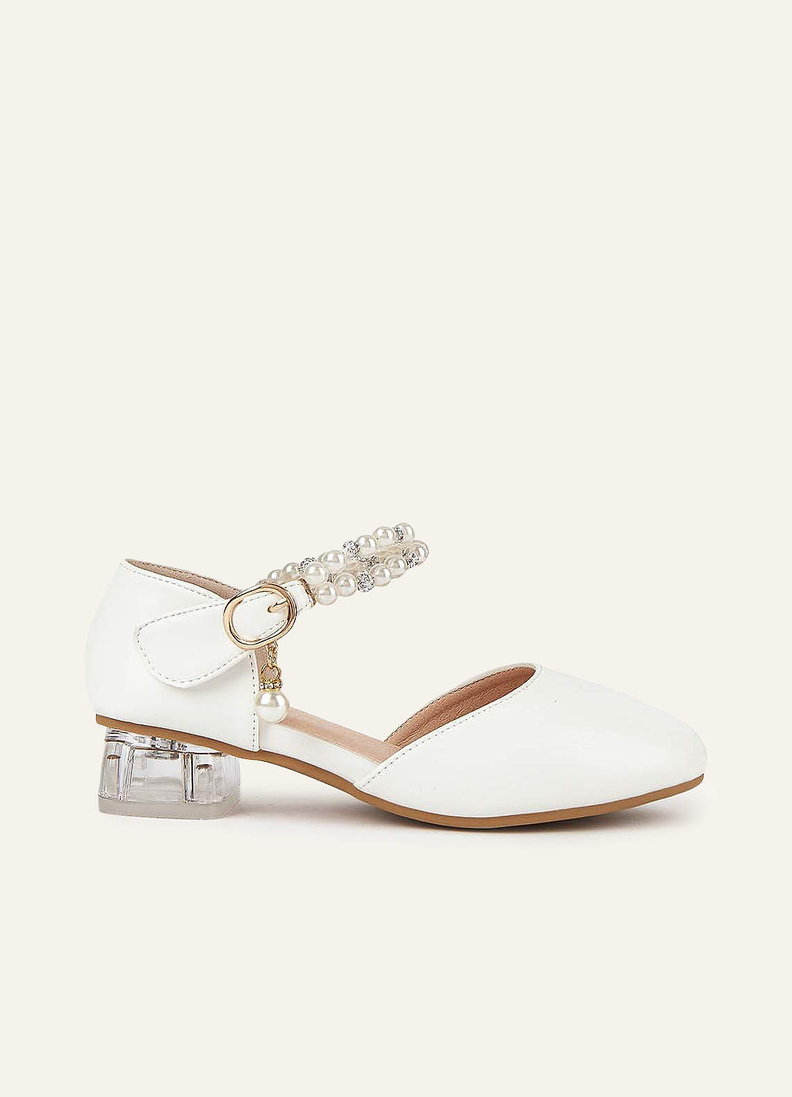 front Pearl Strap Girl's Block Heels