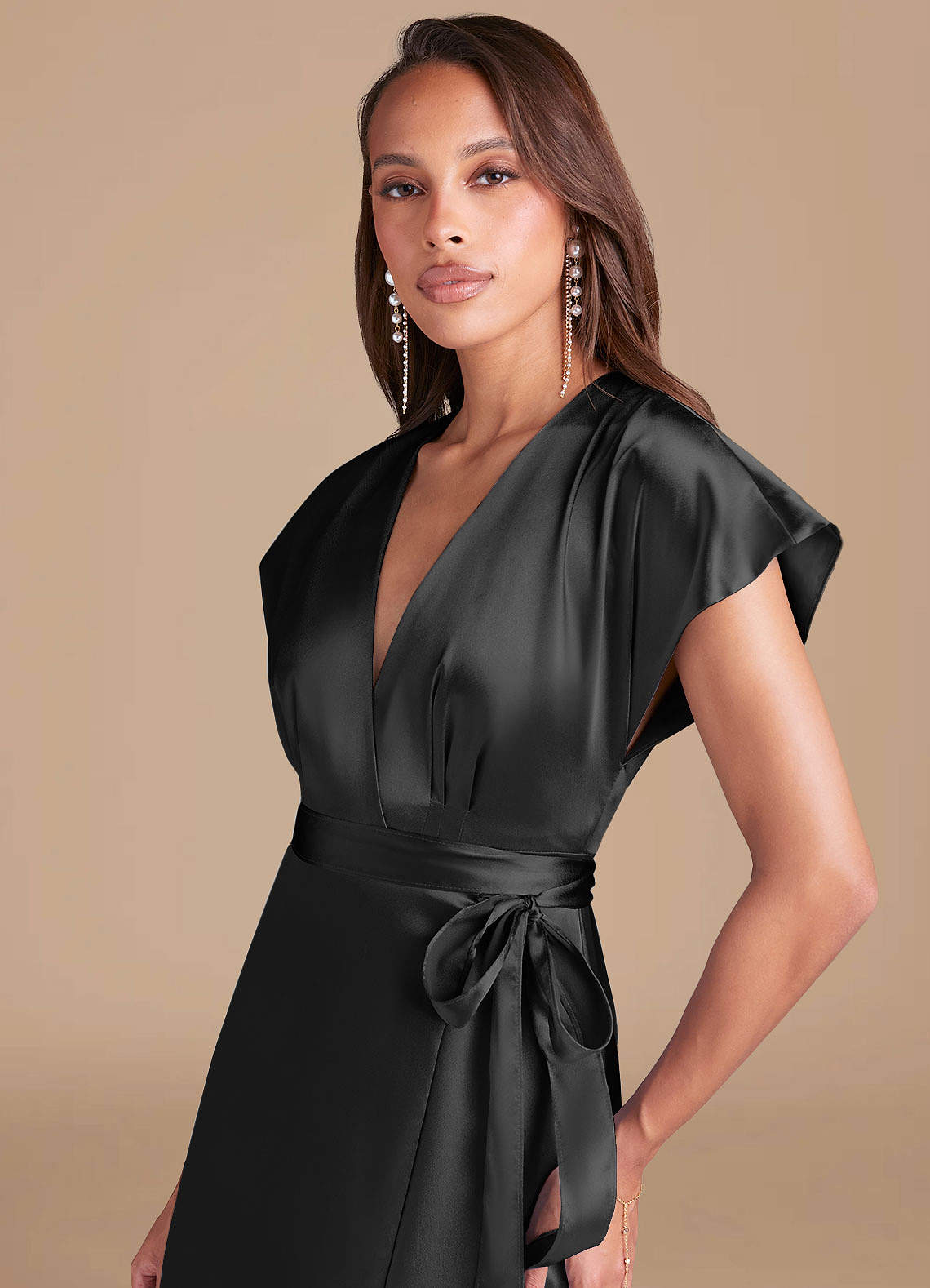 Azazie Nico Ready to Ship Black Metallic Satin Bridesmaid Dresses | Azazie