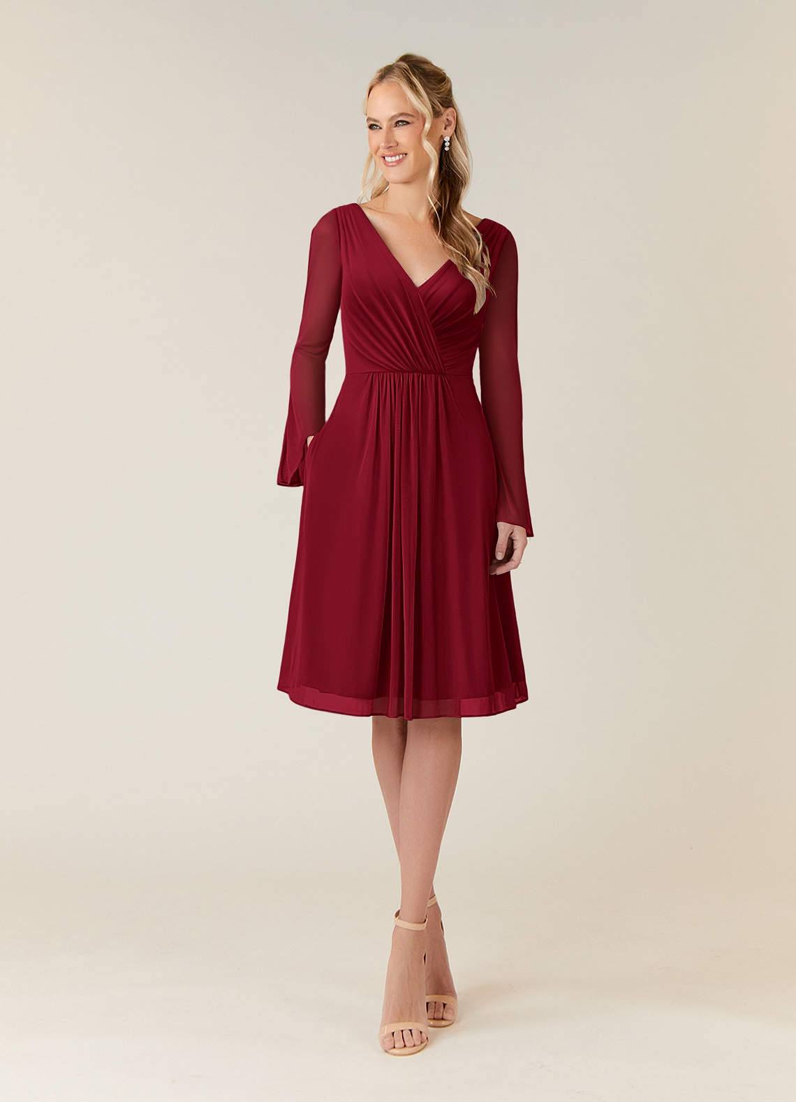 Azazie Teraso Abiti per la Madre della Sposa Abito A-Line in Maglia Plissettato Borgogna image1