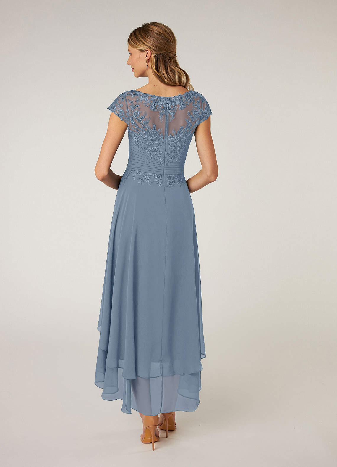 Azazie Shonda Dusty Blue Lace Chiffon Dress | Azazie