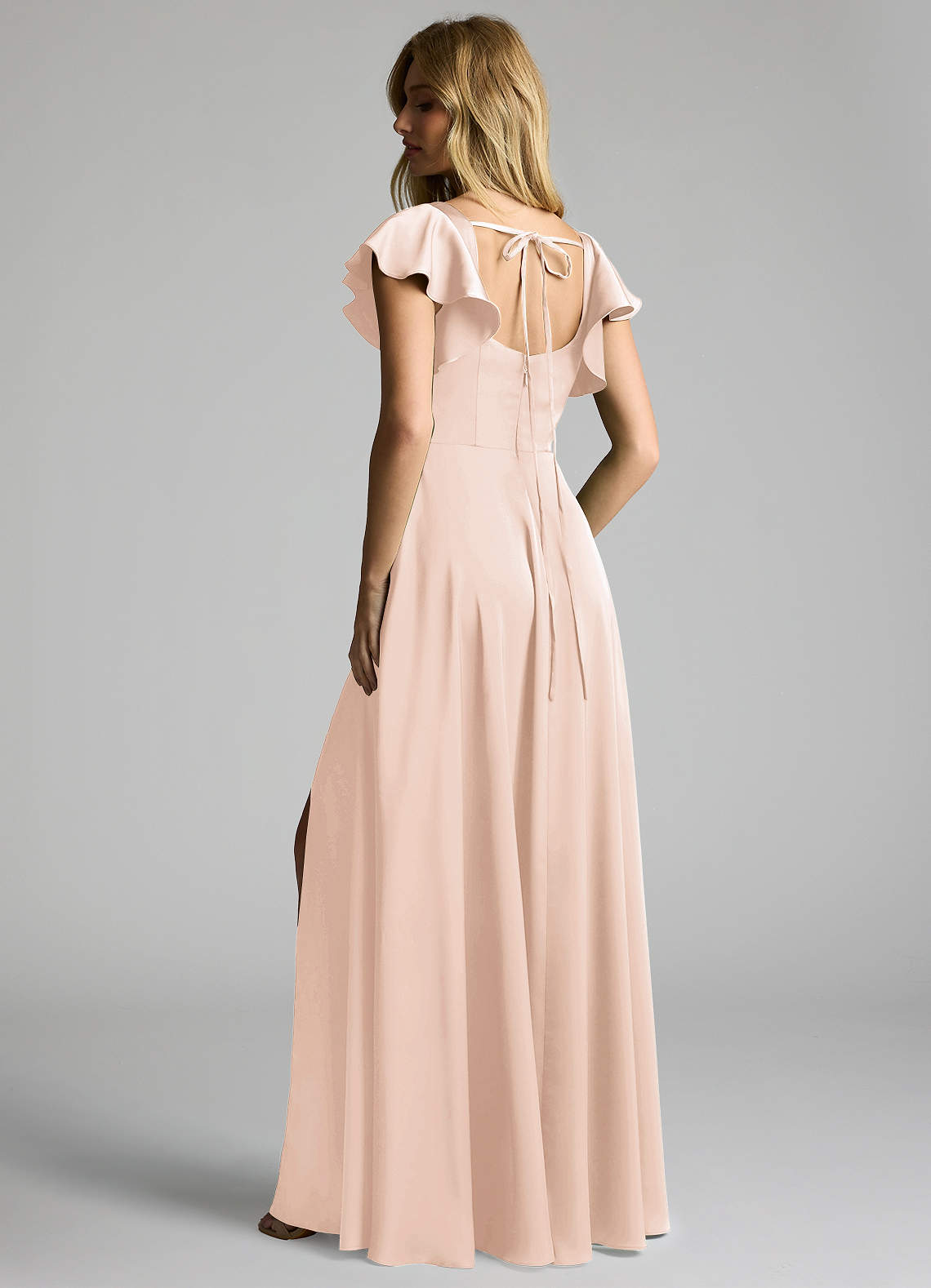 Azazie Bondi Vestidos de madrinha de casamento Vestir Rosa Corado de Cetim elástico de Linha A com Arco image2