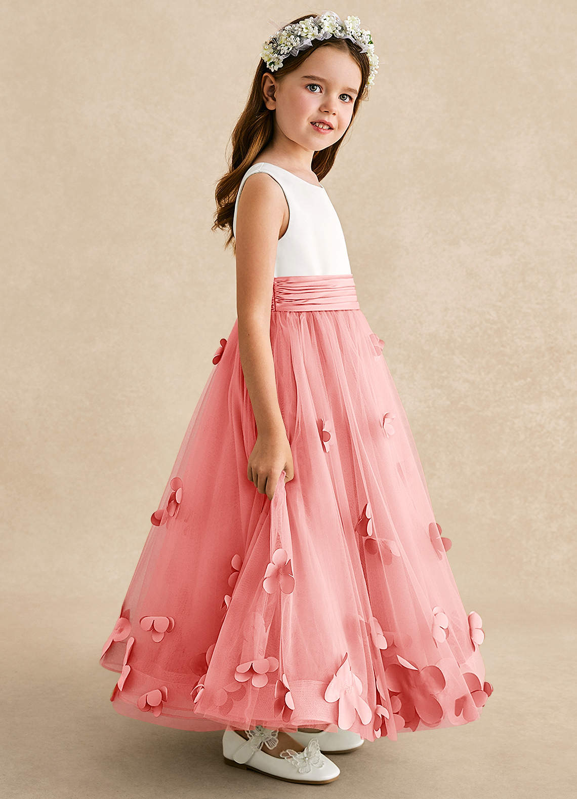 Azazie Vi Vestidos de florista Vestido Coral de Tule de Linha A com Sem mangas image6