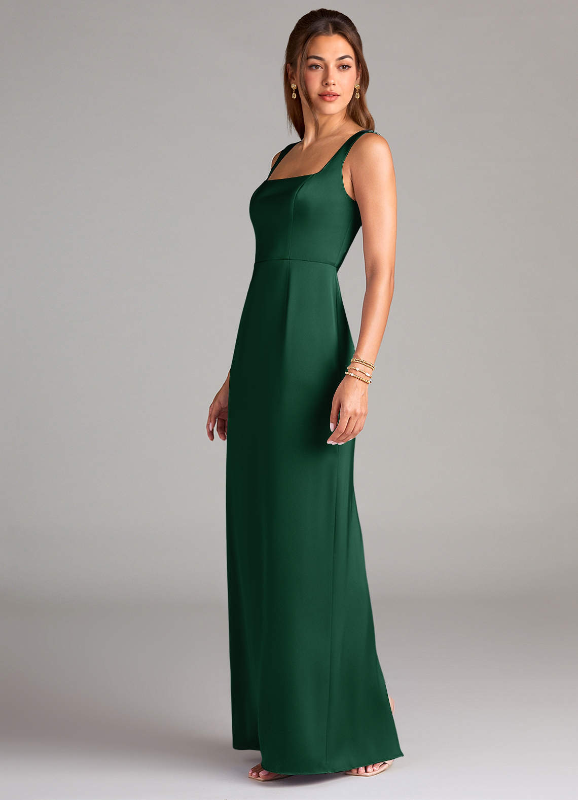 Azazie Flori Dark Green Stretch Satin Bridesmaid Dresses | Azazie