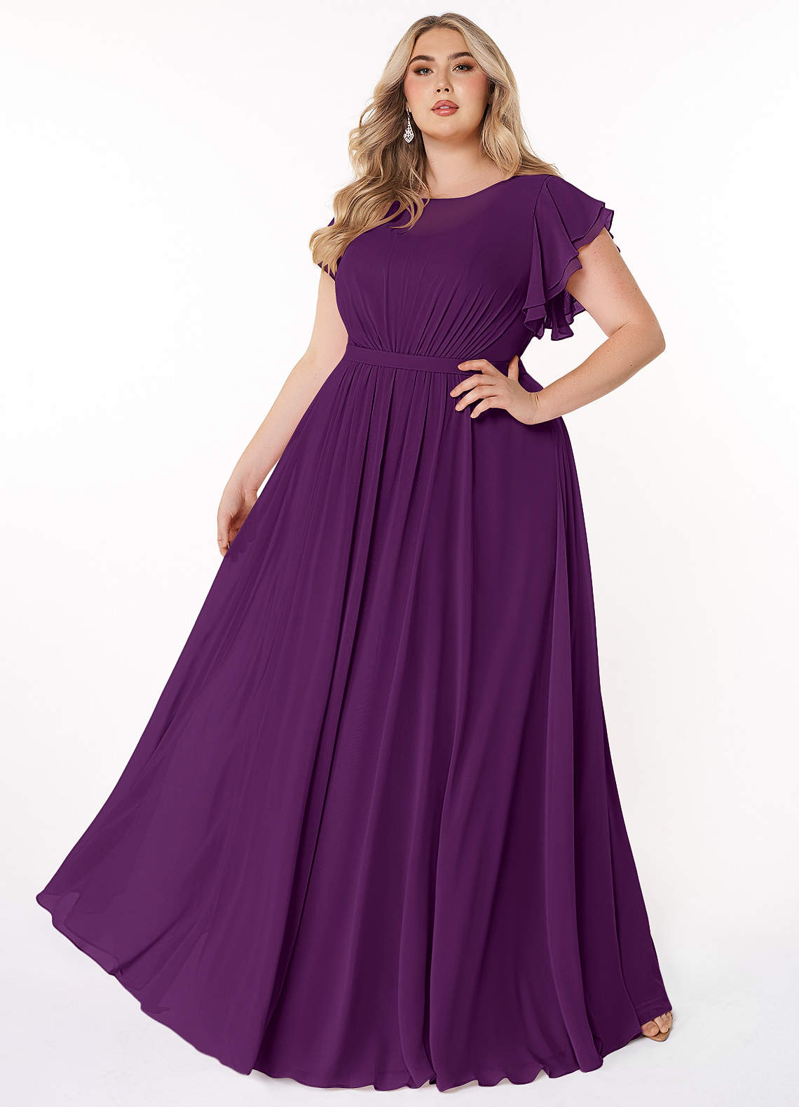 Azazie Daphne Modest Bridesmaid Dresses A-Line Ruffled Chiffon Floor-Length Dress image1
